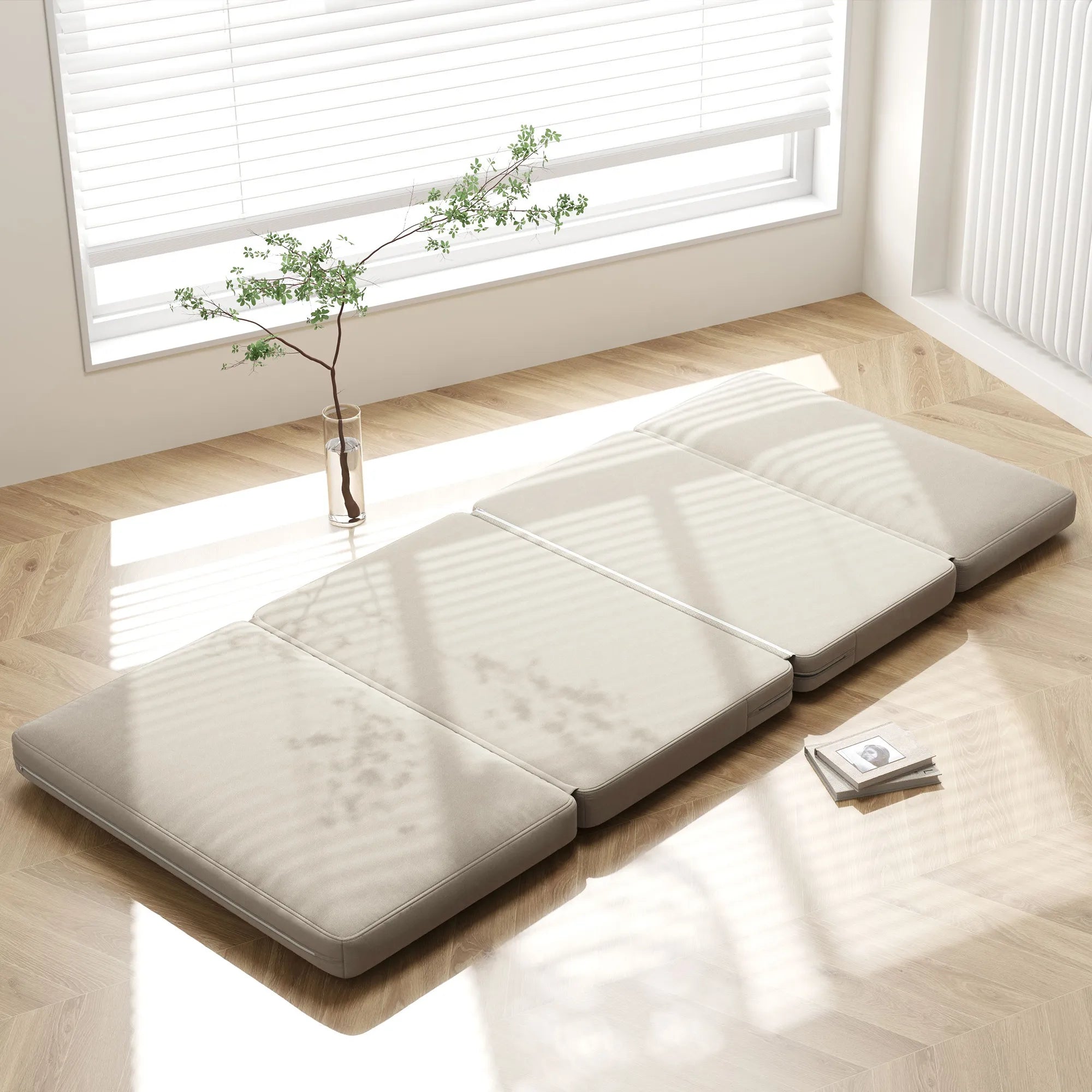 2-in-1 sulankstomas poilsio krėslas, svečių čiužinys, dalomas, 120 cm pločio, smėlio spalvos