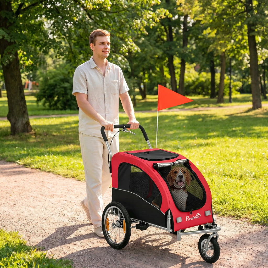 2-in-1 šunų dviračių priekaba ir vežimėlis, iki 20 kg, raudona