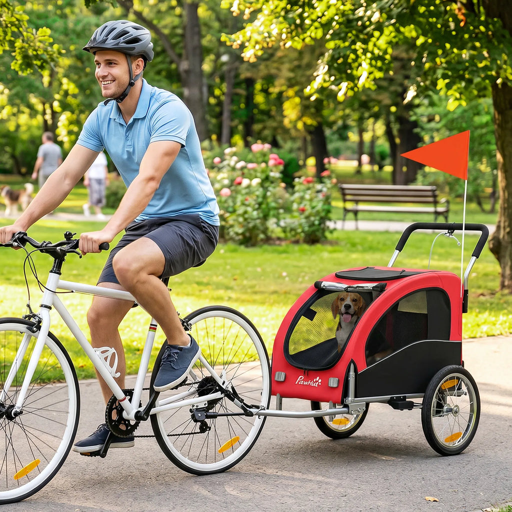 2-in-1 šunų dviračių priekaba ir vežimėlis, iki 20 kg, raudona