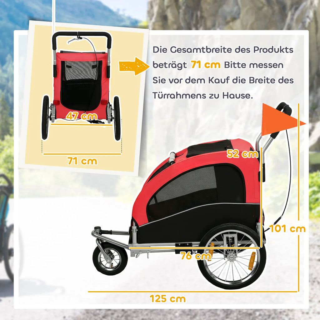 2-in-1 šunų dviračių priekaba ir vežimėlis, iki 20 kg, raudona