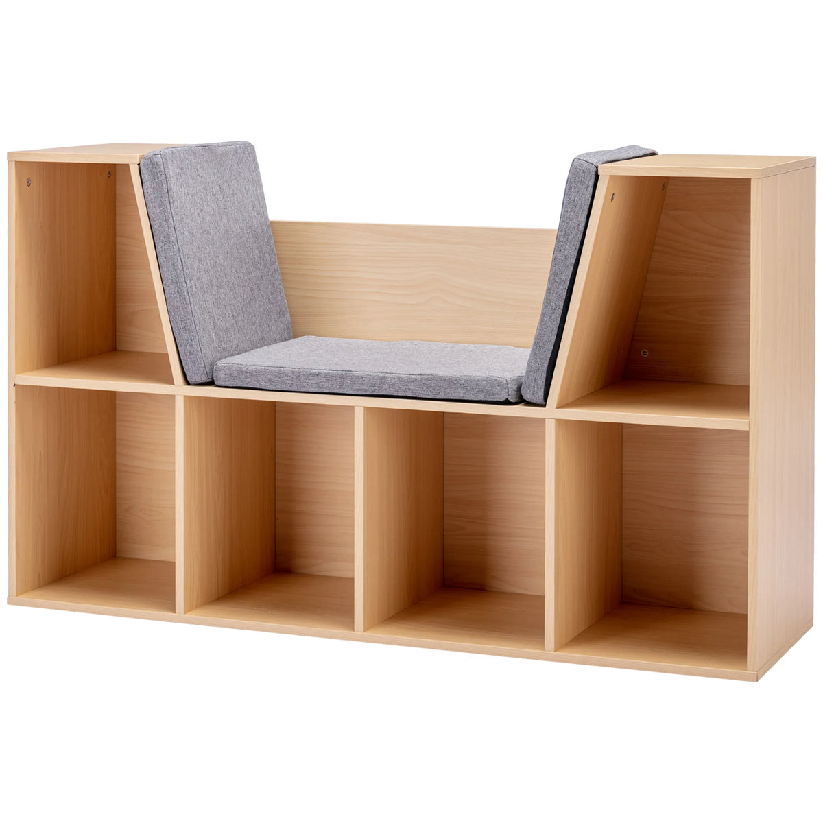 2-in-1 vaikų lentynos lentynos + suoliukas su pagalvėlėmis 103 cm × 30 cm × 62 cm Balta + Pilka