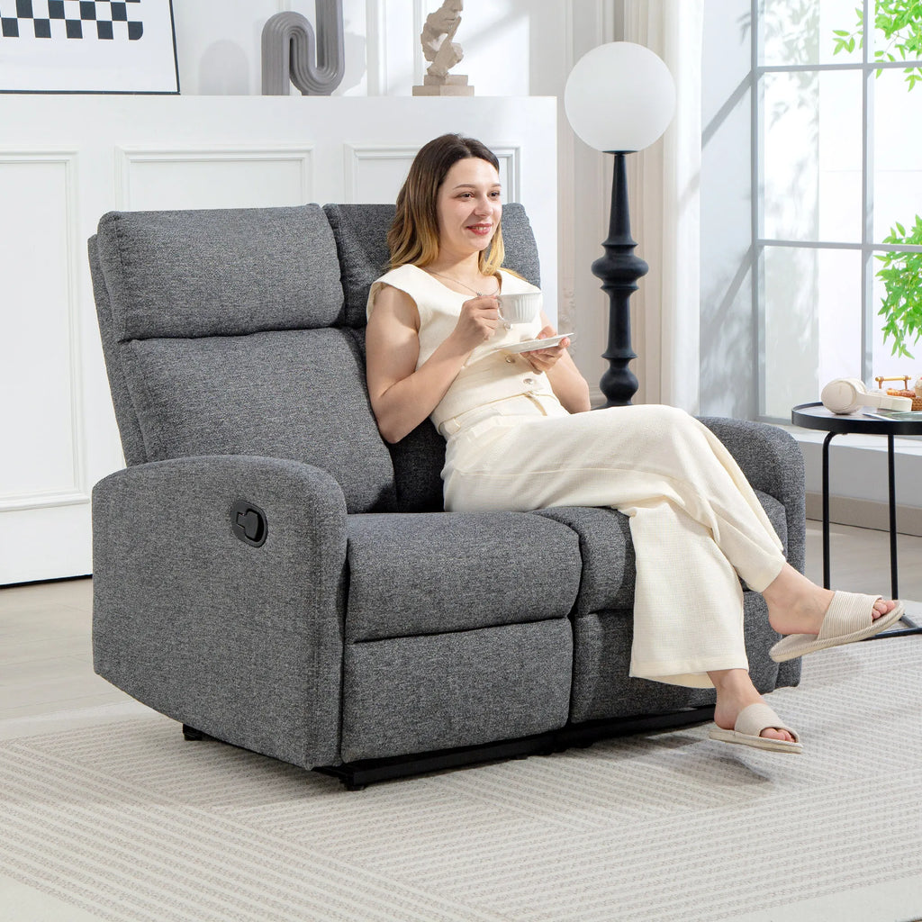 2-Sitzer-Sofa, individuell verstellbare Rückenlehnen, Fußstütze, Stoffbezug, Stahl, Grau