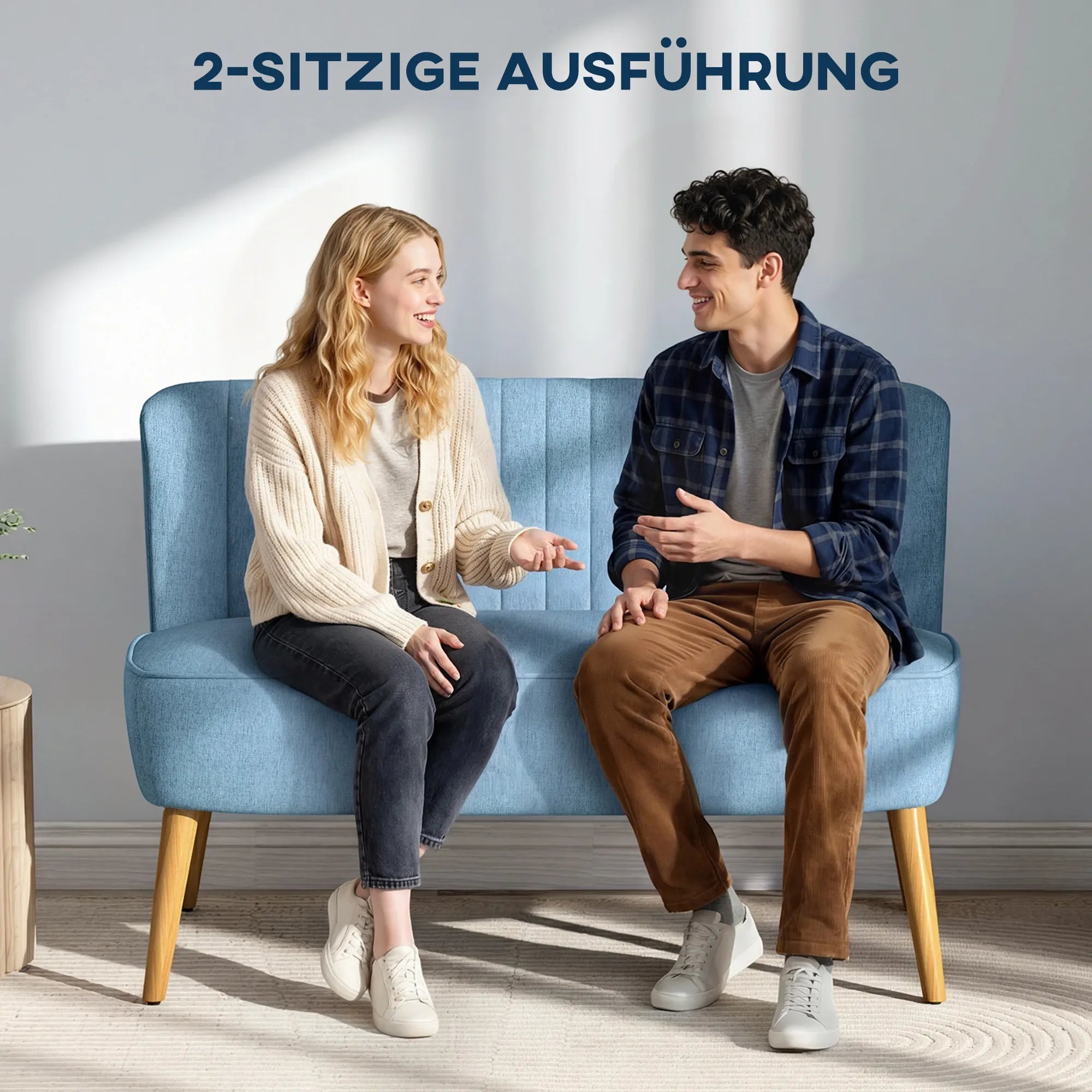 2 vietų sofa retro stiliaus, minkšta apmušalai, lengvai prižiūrimi apmušalai, iki 150 kg, 117 x 56,5 x 77 cm, mėlyna