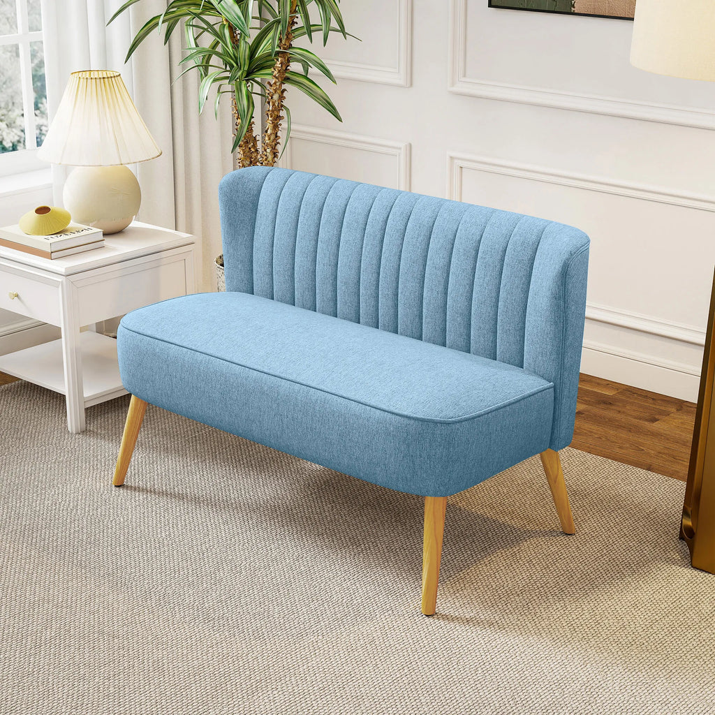 2 vietų sofa retro stiliaus, minkšta apmušalai, lengvai prižiūrimi apmušalai, iki 150 kg, 117 x 56,5 x 77 cm, mėlyna