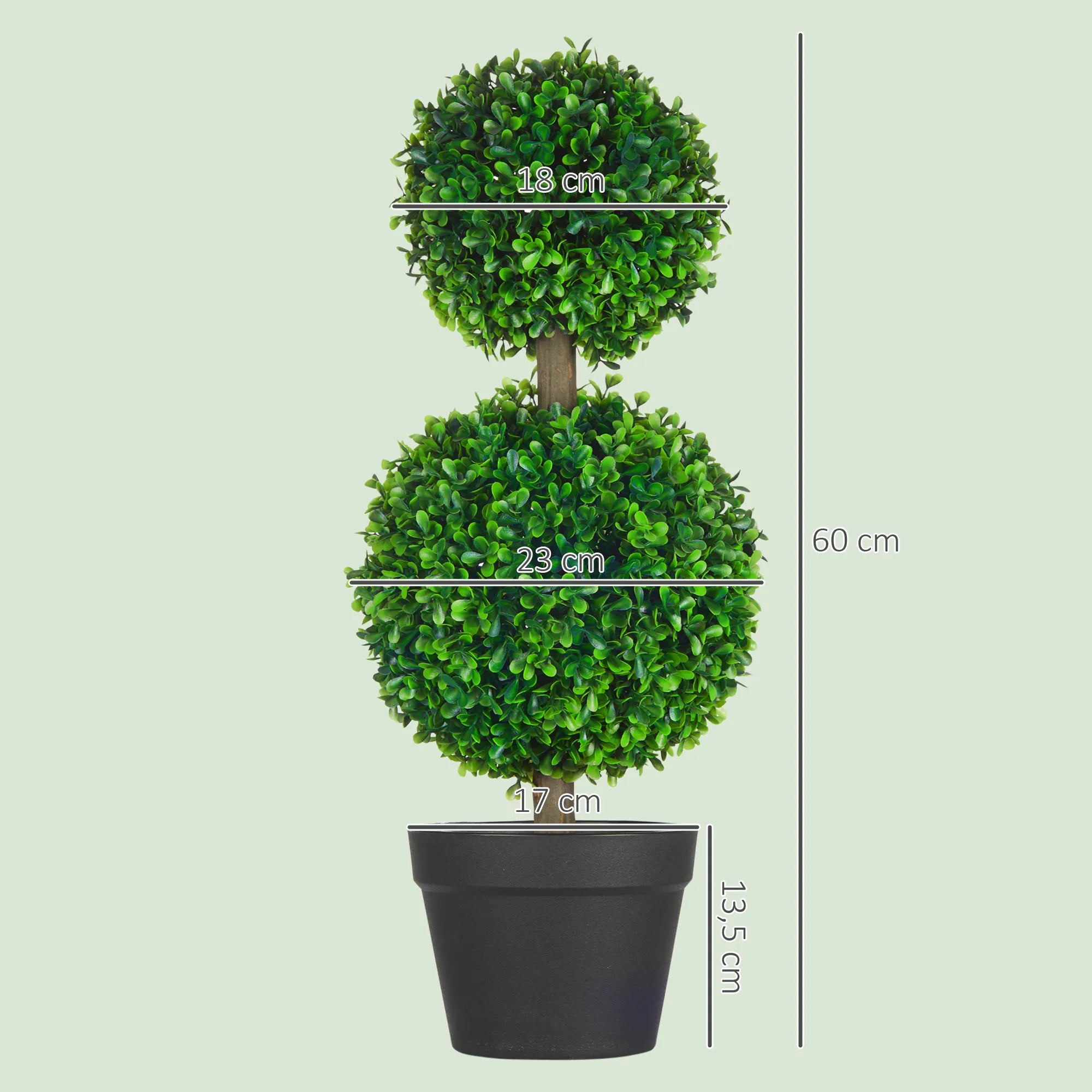 2 vnt. dirbtinio buksmedžio rinkinys, 2 buksmedžiai, lauko, 17 cm x 17 cm x 60 cm, žalia + ruda + juoda