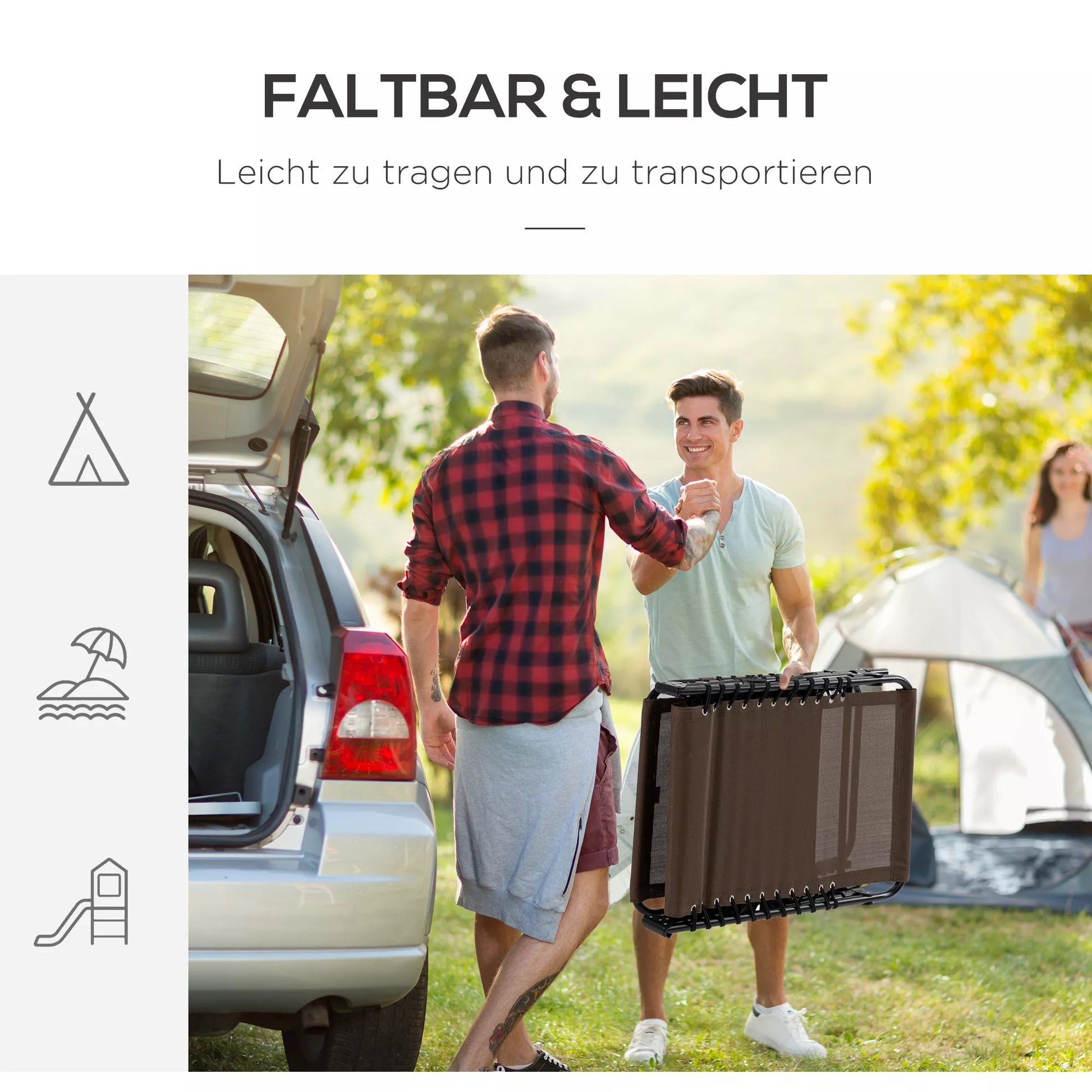 Gultas, sulankstomas gultas su kaklo pagalve, plieninis rėmas, tinklinis audinys, 120 kg apkrova, rudas