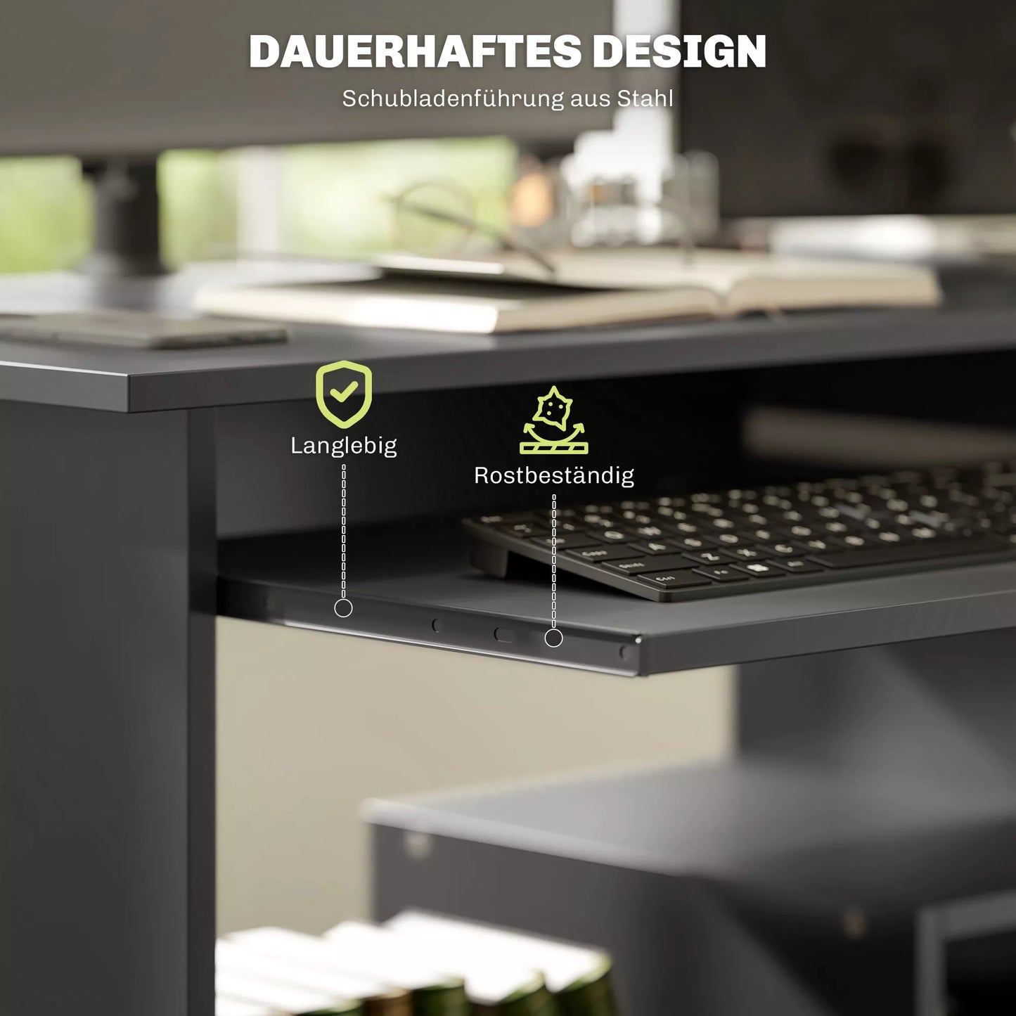 Kompiuterio stalas, rašomasis stalas, medžio drožlių plokštė, metalas, 80 x 45 x 75 cm, juodos spalvos