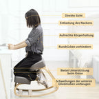 Kūno laikysenos infografika: žmogus klūpi su pažymėtomis zonomis