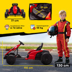 24 V elektrinis kartingas, drift režimas, reguliuojama sėdynė, 5 taškų saugos diržai, muzikos funkcija, signalas, 6–12 metų, raudonas