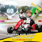 24 V elektrinis kartingas, drift režimas, reguliuojama sėdynė, 5 taškų saugos diržai, muzikos funkcija, signalas, 6–12 metų, raudonas
