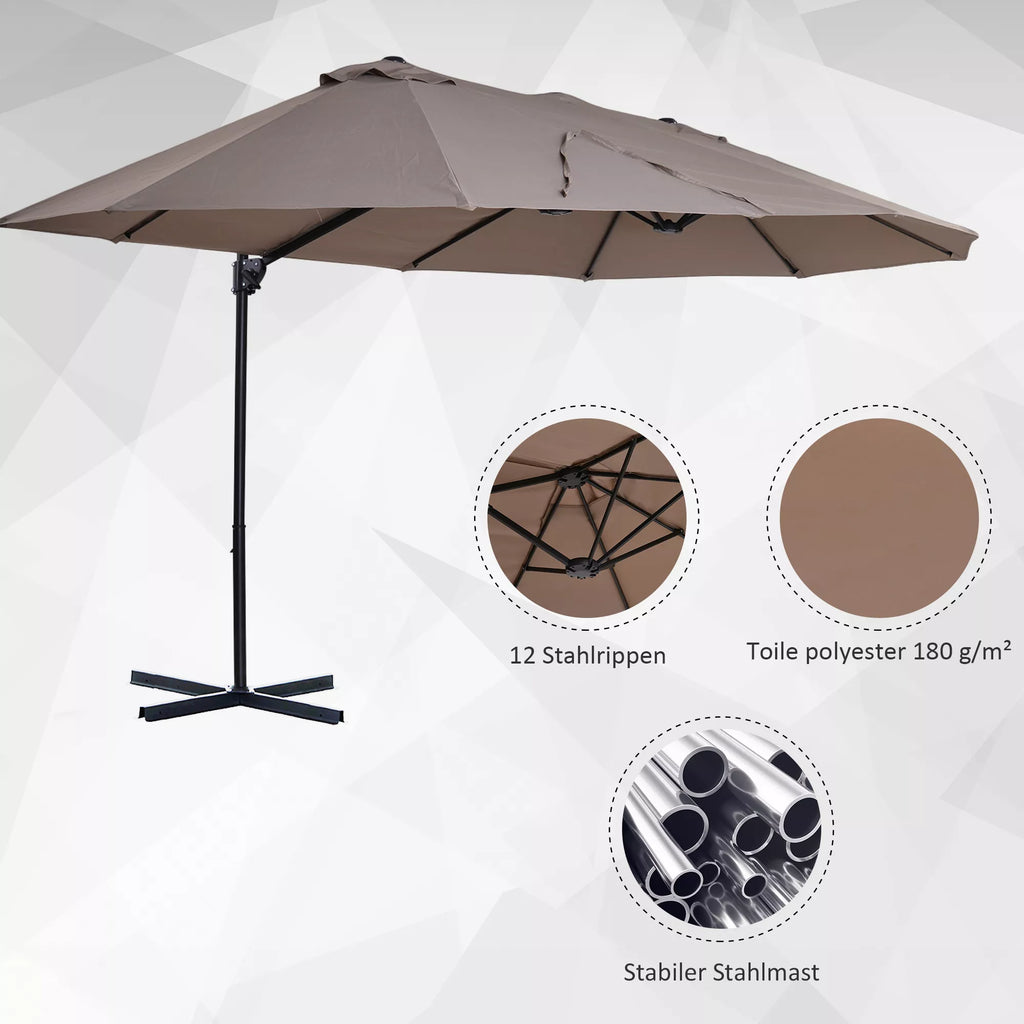 Dvigubas skėtis Ampelschirm Dvigubas skėtis su rankena Reguliuojamas sodo skėtis Saulės apsauga Metalo Ruda 440 x 270 x 250 cm