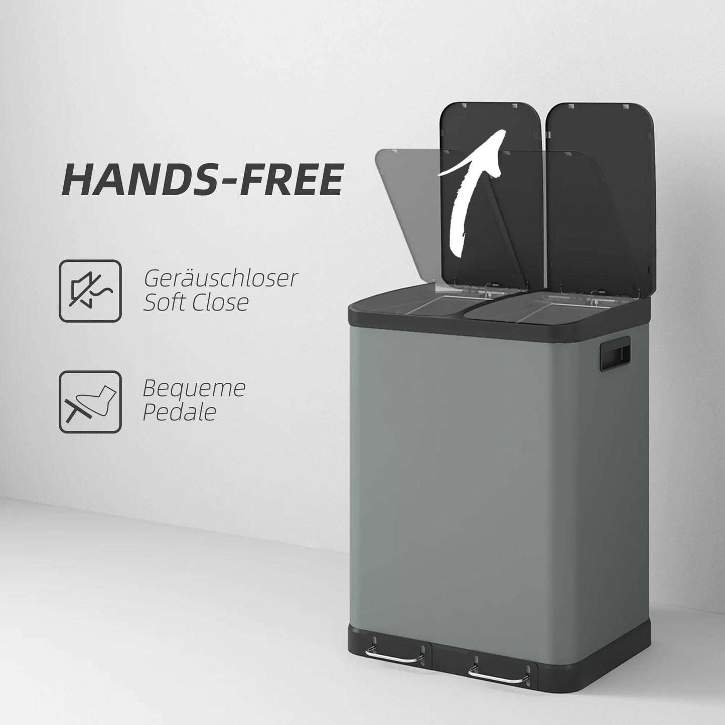 Dvigubos talpos šiukšliadėžė, 2 x 30L, atspari pirštų atspaudams, su pedalu, su išimamu vidiniu kibiru, pilka
