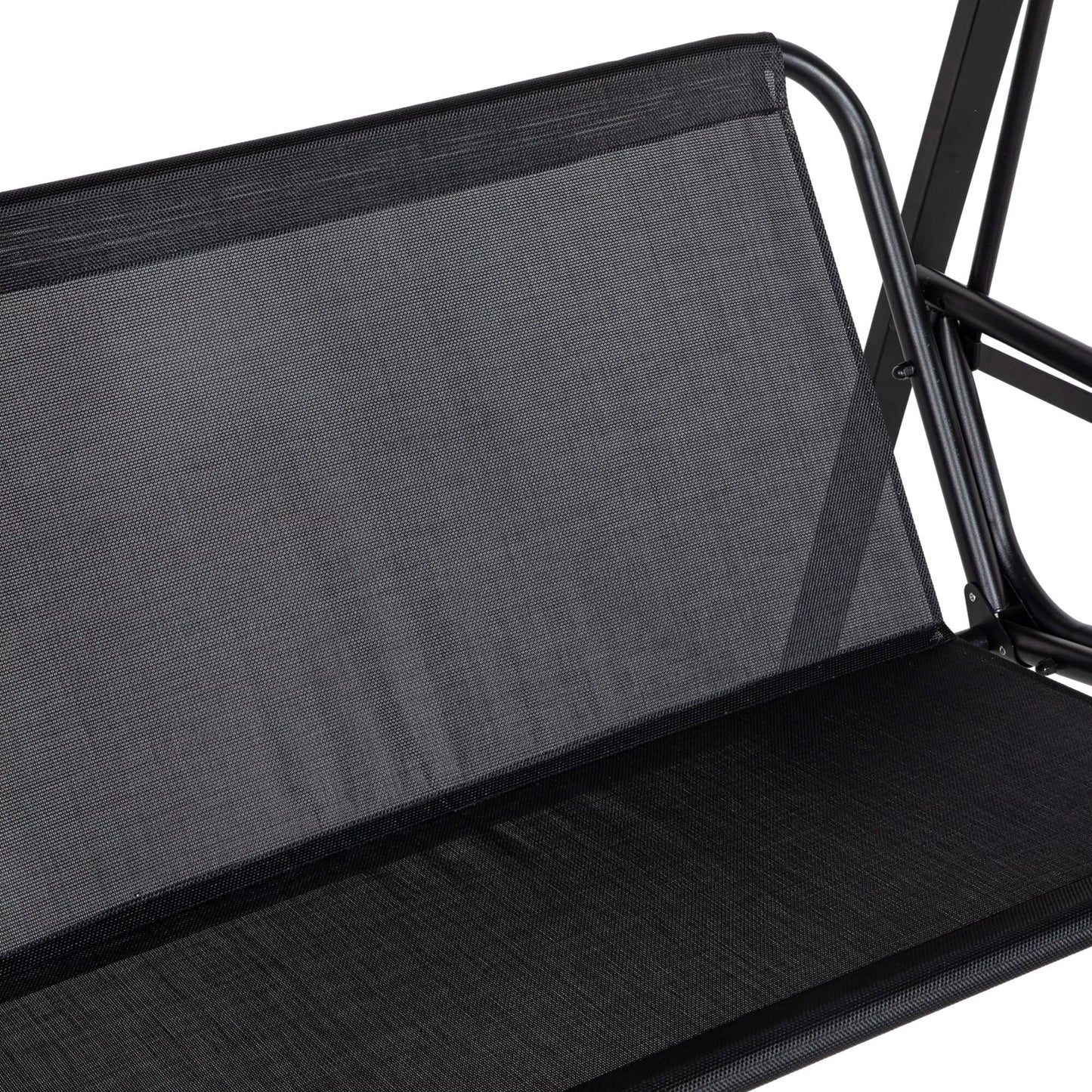 Holivudo sūpynės, 2 vietos sodo sūpynės su reguliuojamu stogu, atlaiko iki 220 kg svorį, 145 x 116 x 172 cm, juodos spalvos