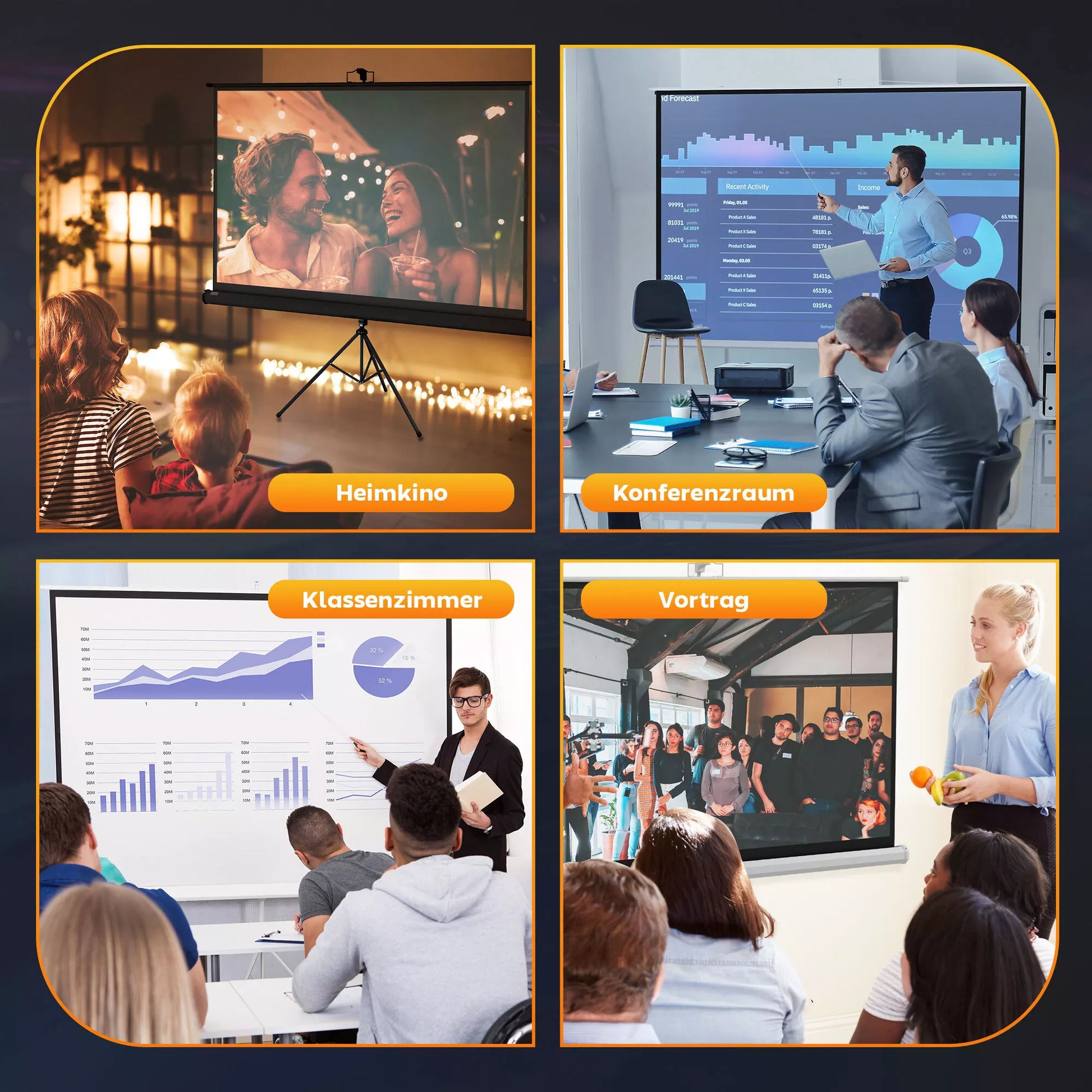 Projektoriaus ekranas su stovu 221 x 124 cm 100 colių 16:9 HD 4K ritinamas ekranas