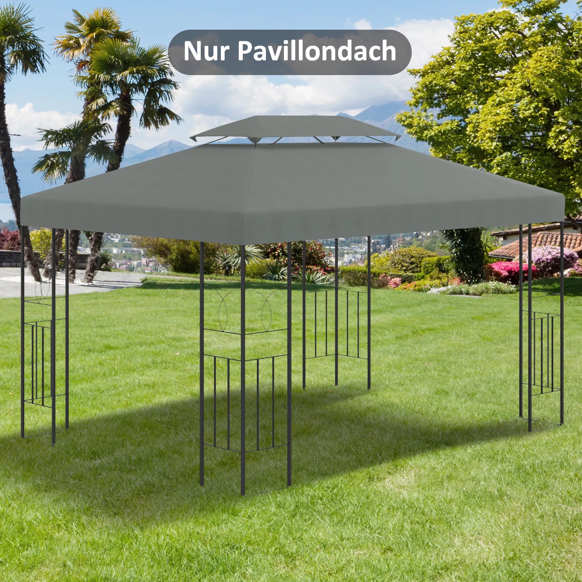 Atsarginis stogas metaliniam paviljonui 3x4 m, atsparus vandeniui Paviljono stogas sodo paviljonui, šventėms, sodo palapinei, poliesteris, tamsiai pilkos spalvos