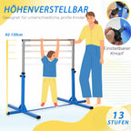 Gimnastikos skersinis, 13 pakopų aukščio reguliavimas, skersinis, medinis skersinis ir tvirta plieninė konstrukcija, atlaikanti iki 75 kg svorį, skirtas 3 ir daugiau vaikų, naudoti patalpose ir lauke, mėlynos spalvos.