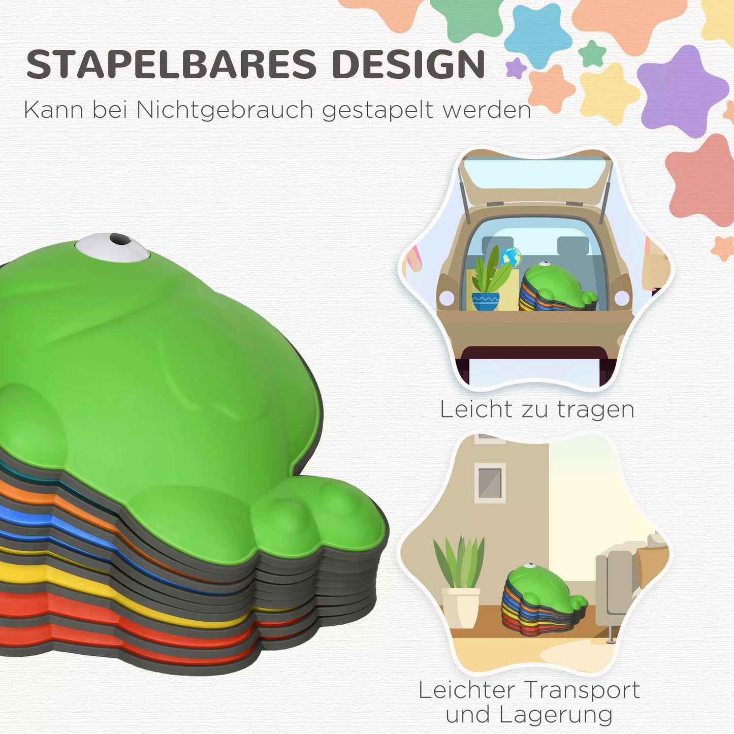 AIYAPLAY Balansinės pakopėlės, 9 vnt. rinkinys, neslystančios, sukiojamos, skirtos naudoti lauke ir viduje, spalvotos