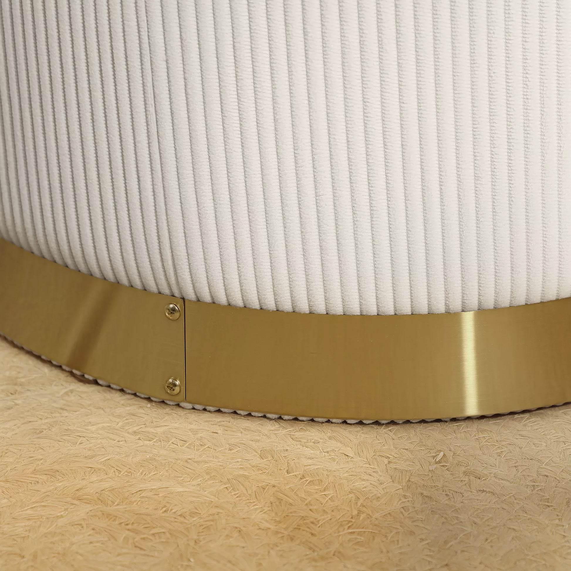 Sėdima taburetė su daiktadėže, sulankstomas pufas su dangčiu, plieniniu pagrindu, apvali taburetė 36 x 36 x 44 cm krembalta