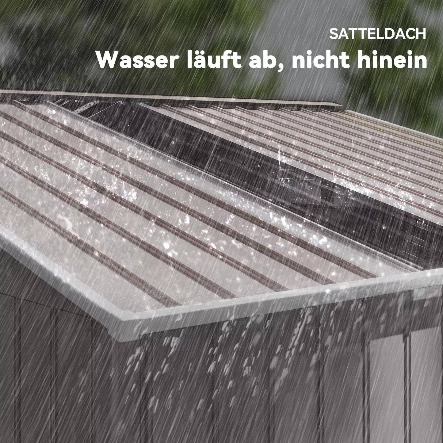 Metalinis sodo namelis įrankiams su stumdomomis durimis ir ventiliacijos langeliais, 277 x 195 x 192 cm, šviesiai pilkos spalvos