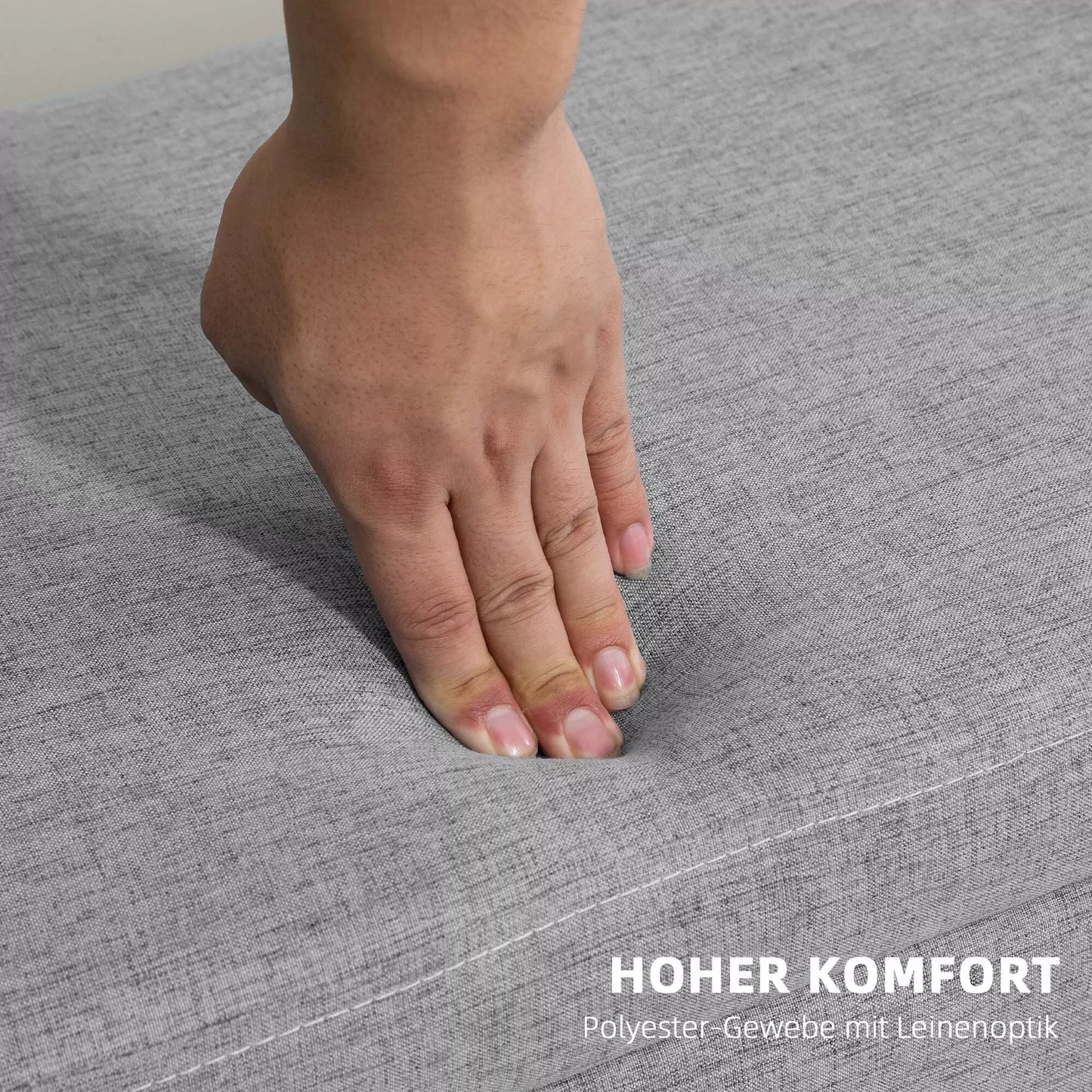 Sėdimoji su daiktadėže, apmušalas su lino imitacija, kaučiuko medienos kojelės, iki 220 kg, 110x39x45cm, pilka