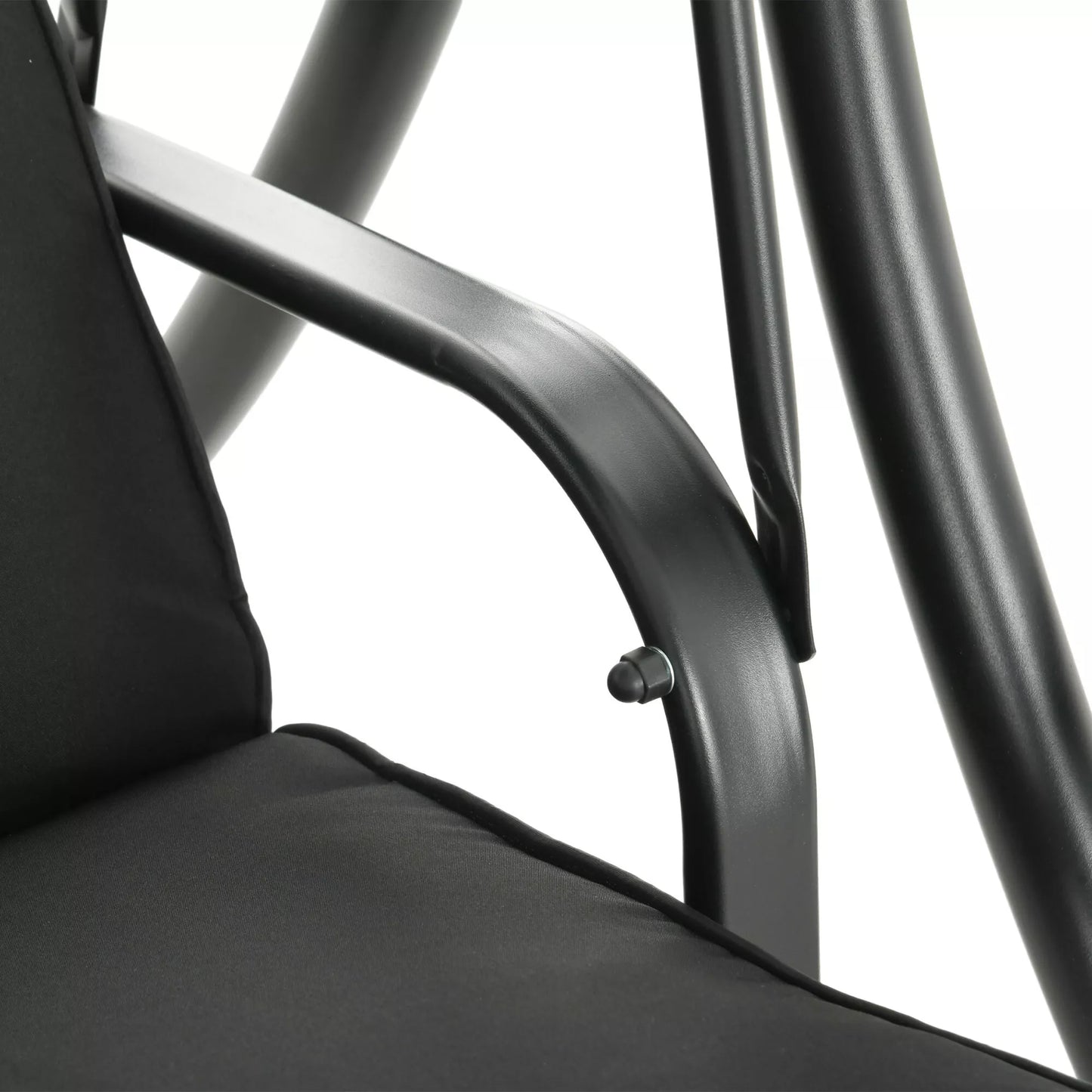 Holivudo sūpynės, sūpynės su suoliuku, 3 vietų sodo sūpynės su reguliuojamu saulės stogu, 278 x 135 x 177 cm, juodos spalvos