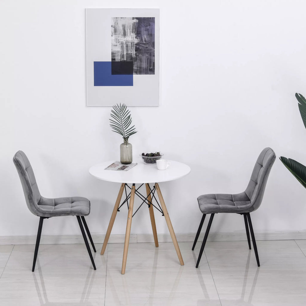 2 vnt. valgomojo kėdžių komplektas, minkšta virtuvės kėdė su aksomo išvaizda, valgomojo stalas, aksomas, metalas, pilka+juoda, 45 x 63 x 90 cm