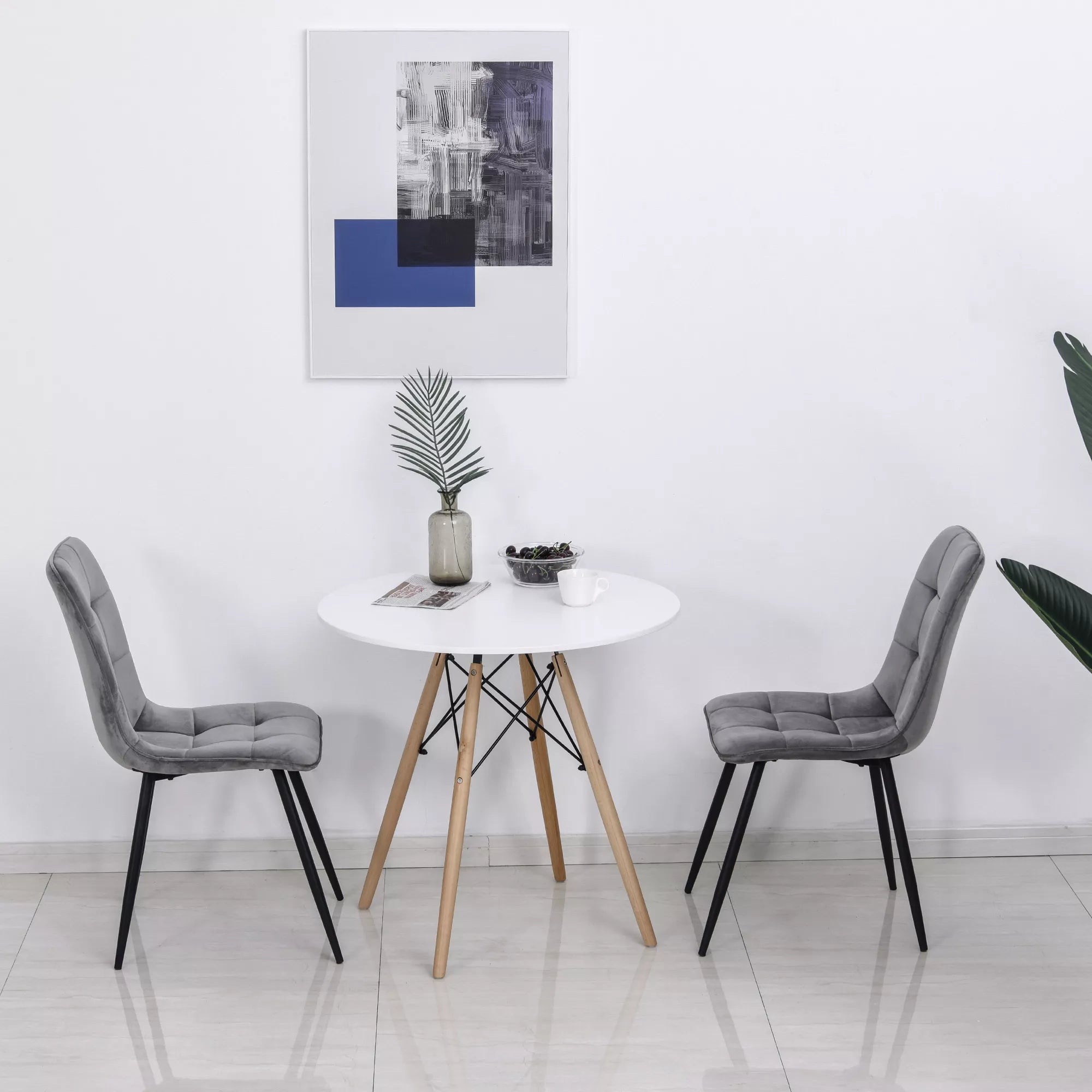 2 vnt. valgomojo kėdžių komplektas, minkšta virtuvės kėdė su aksomo išvaizda, valgomojo stalas, aksomas, metalas, pilka+juoda, 45 x 63 x 90 cm