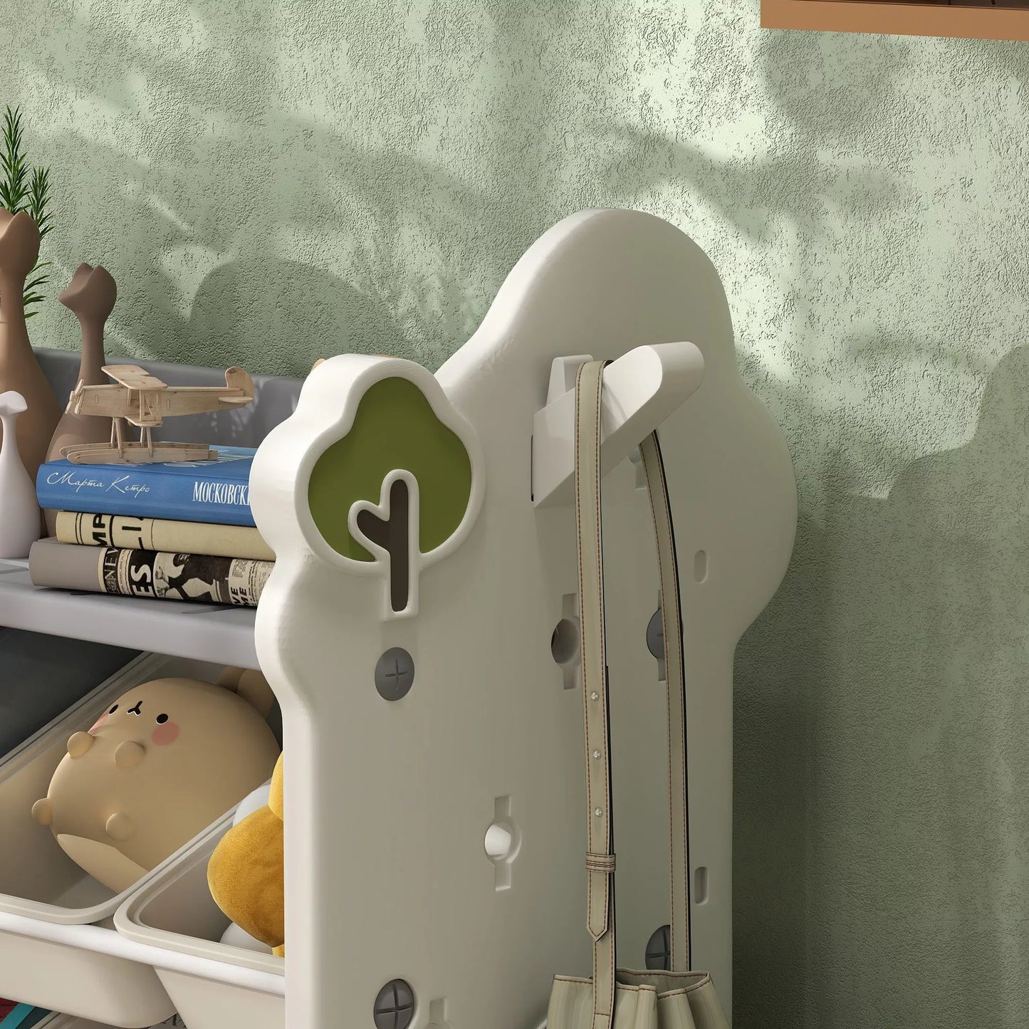 Laikymo lentyna vaikams su 9 dėžutėmis, skirta žaislams ir knygoms, vaikų kambariui, darželiui, plastikinė, kreminės baltos spalvos