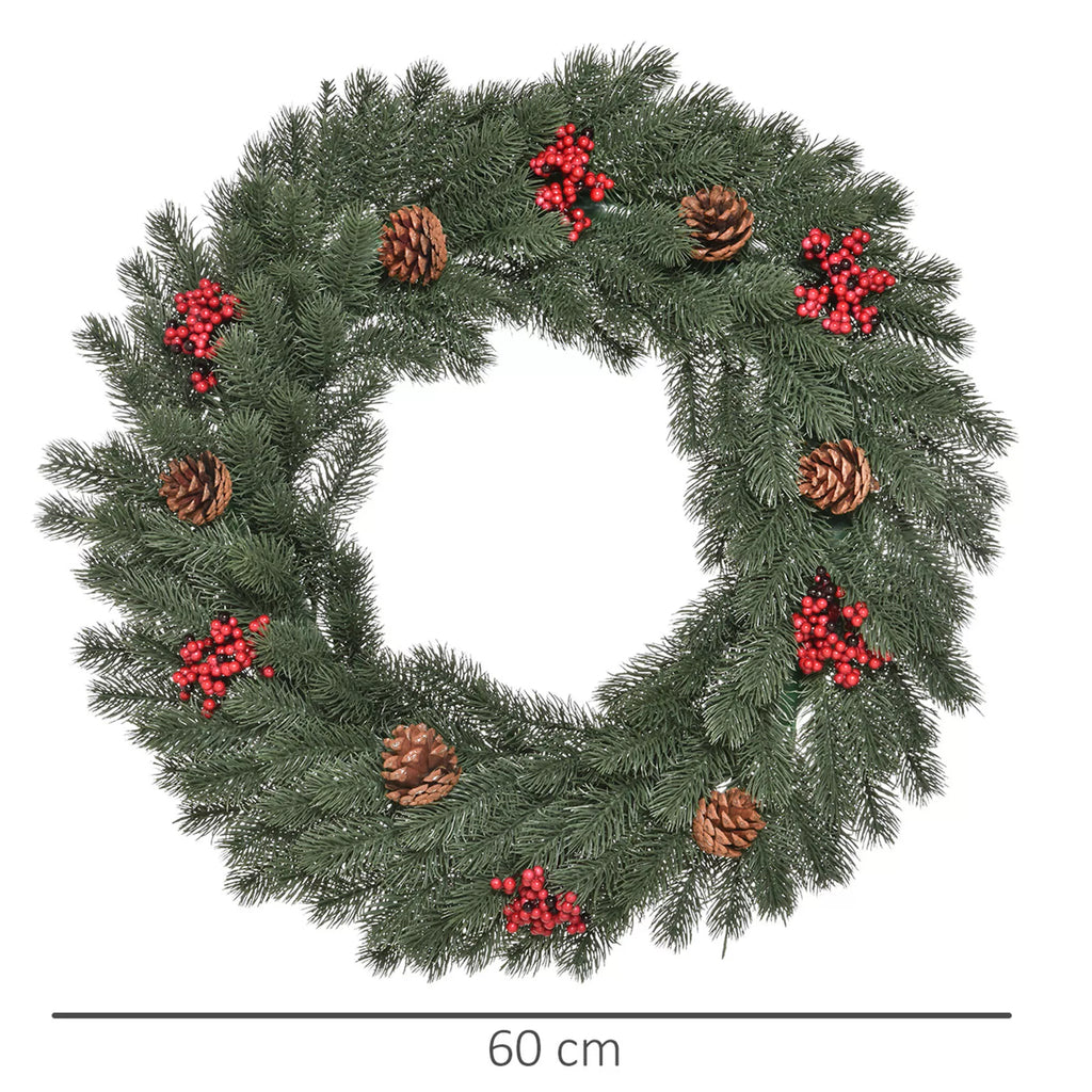 Kalėdinė girlianda 60 cm durų vainikas su 40 LED eglių šakų, raudonų uogų, dirbtinės kalėdinės girliandos, Kalėdos, Advento vainikas, lauko, vidaus, Advento, langų durims