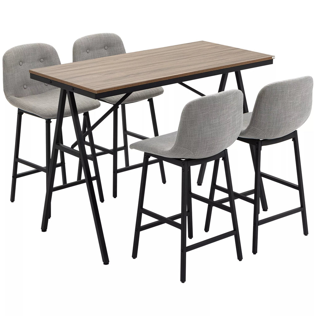 Industrinis baro stalo komplektas su 4 minkštomis baro kėdėmis – šviesiai pilka 120x60x91 cm
