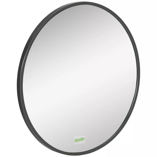 Apvalus sieninis veidrodis voniai, miegamajam, prieškambariui, metalinis rėmas, spalva: juoda, Ø50 cm