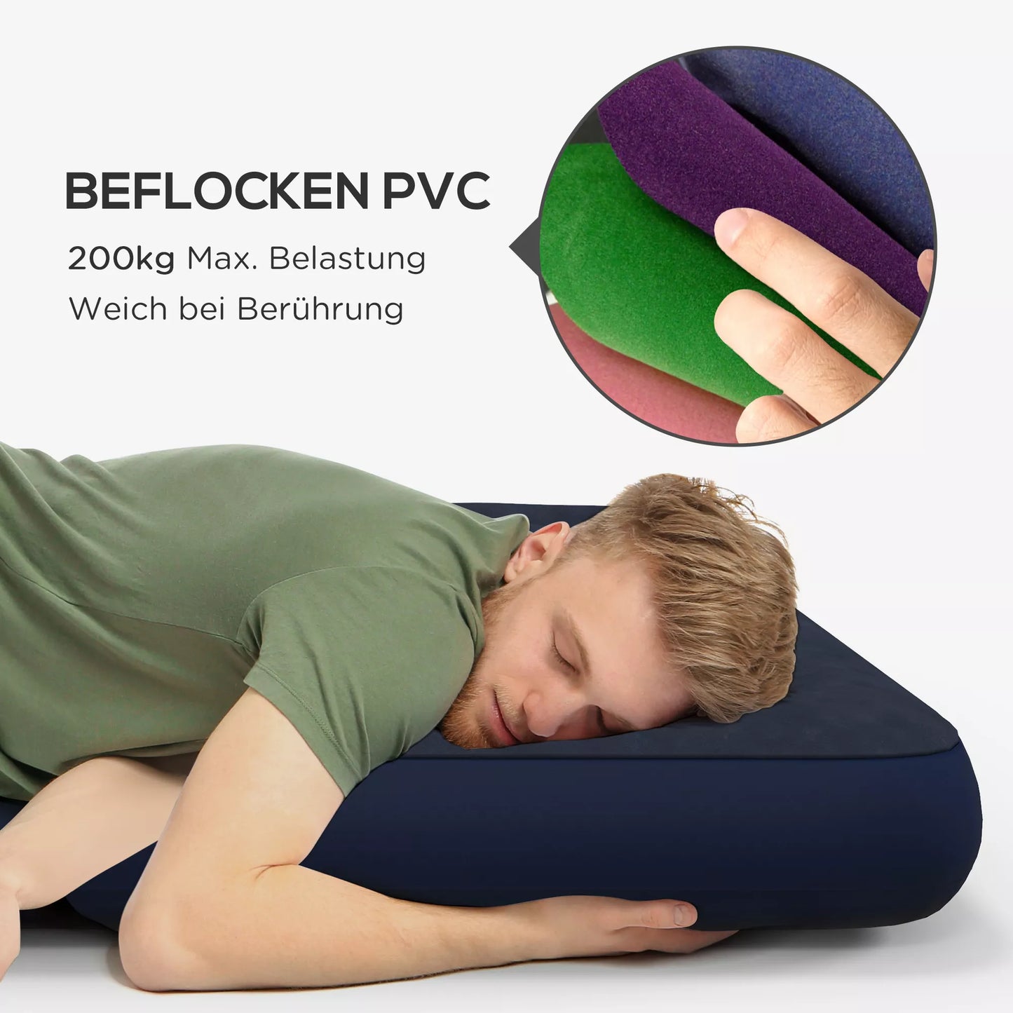 Pripučiama čiužinys 2 žmonėms, minkštas ir tvirtas, 203x152x22cm, Tamsiai mėlyna