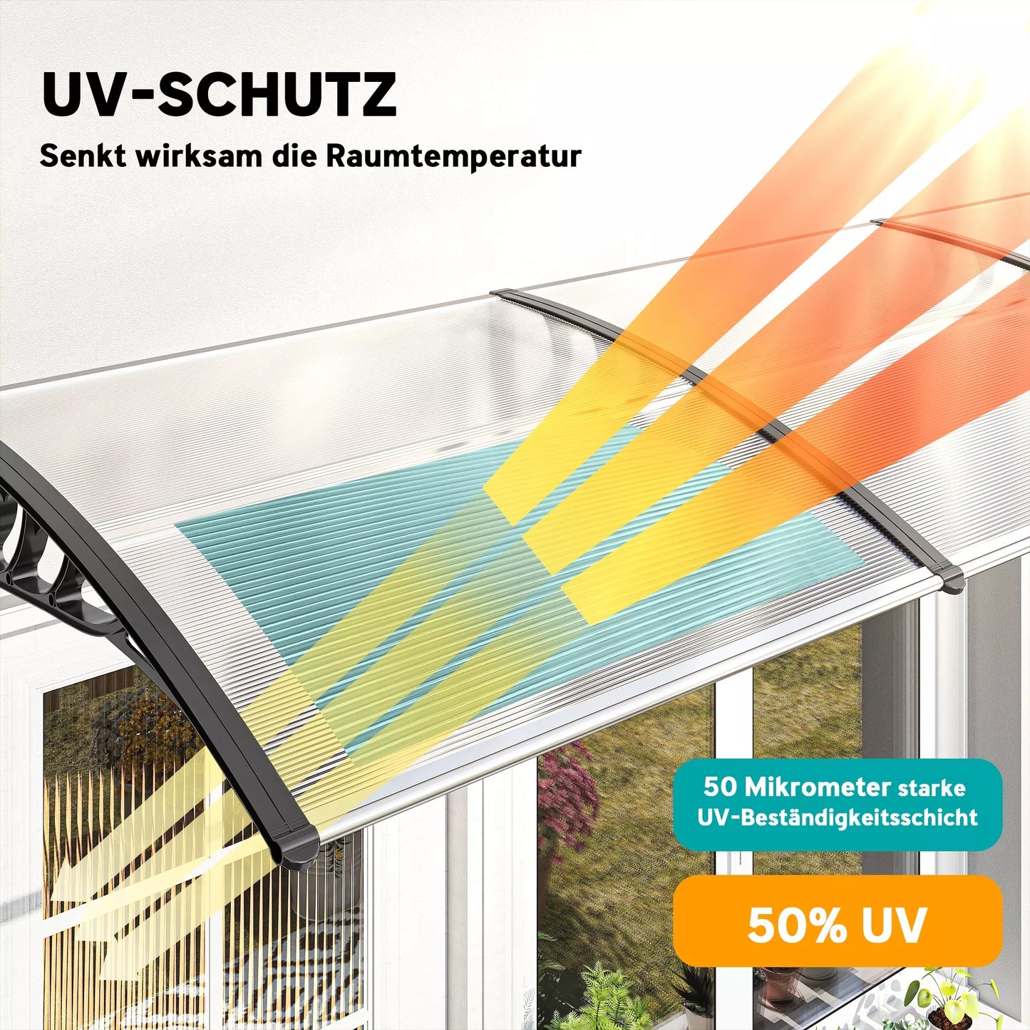 Stogelis, apsauga nuo saulės ir lietaus, su sieniniu laikikliu, 295x90 cm, baltas