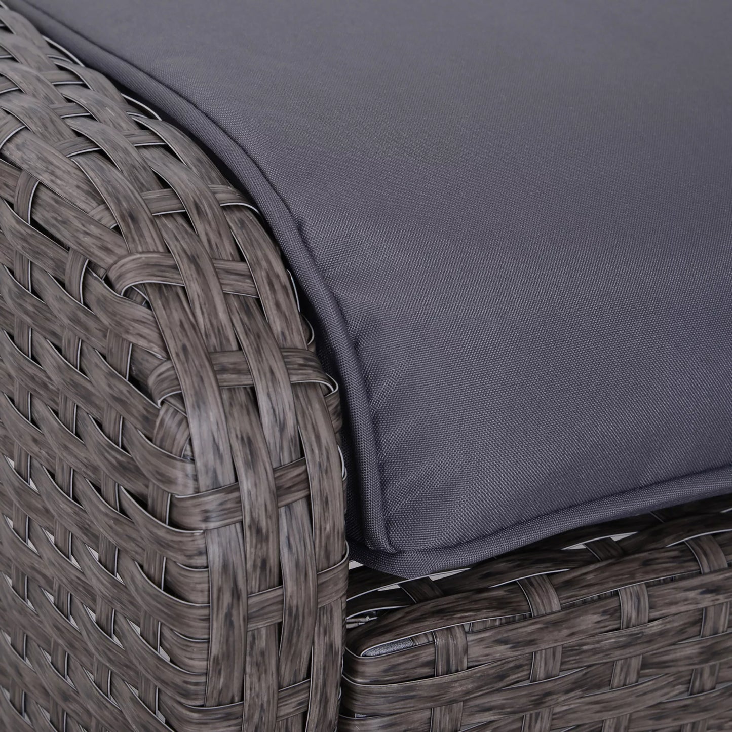 5 dalių poliratano lauko baldų komplektas, svetainės baldų komplektas, poilsio zonos komplektas su pagalvėlėmis, tamsiai pilkas, 2 x fotelis, 1 x kavos staliukas, 2 x pufas