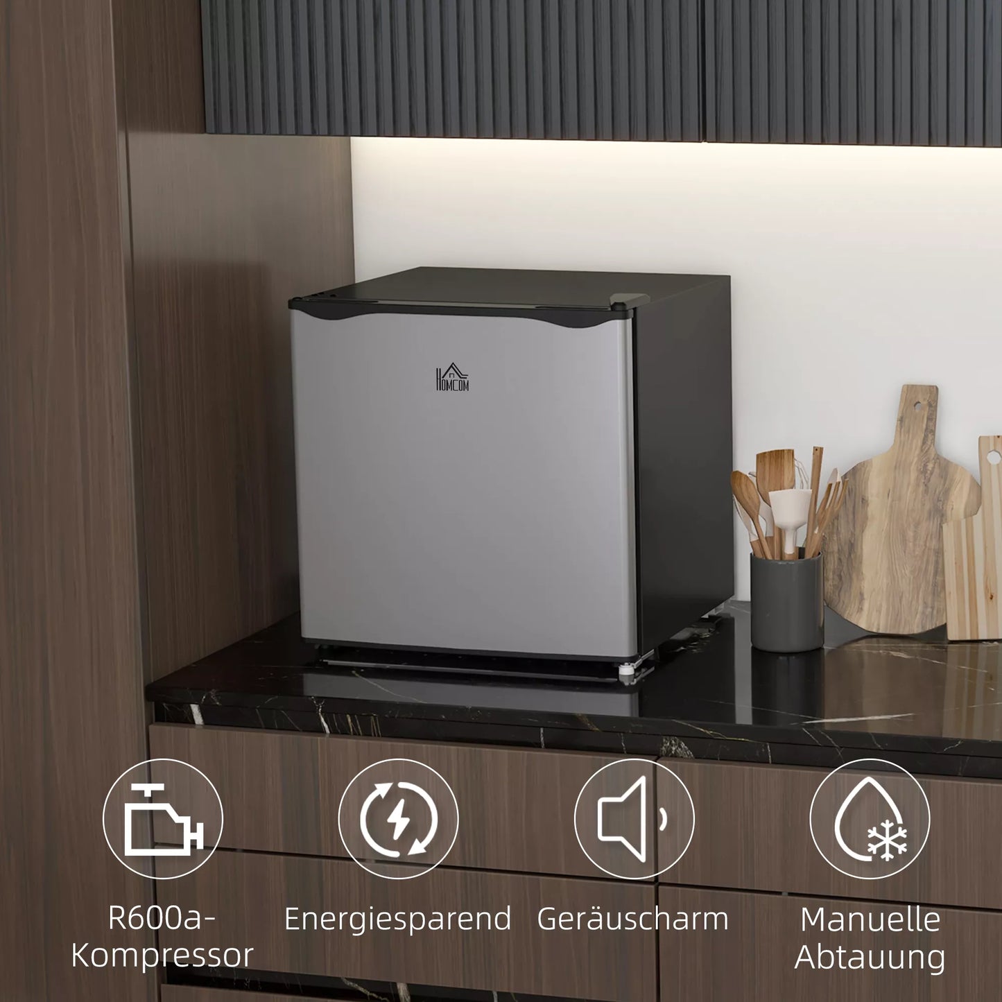 Kompaktiškas šaldiklis, 35 L mini šaldiklis, nuo -14 iki -24 ℃, 5 pakopų temperatūros valdymas, 47 x 44,2 x 48,8 cm, sidabrinis