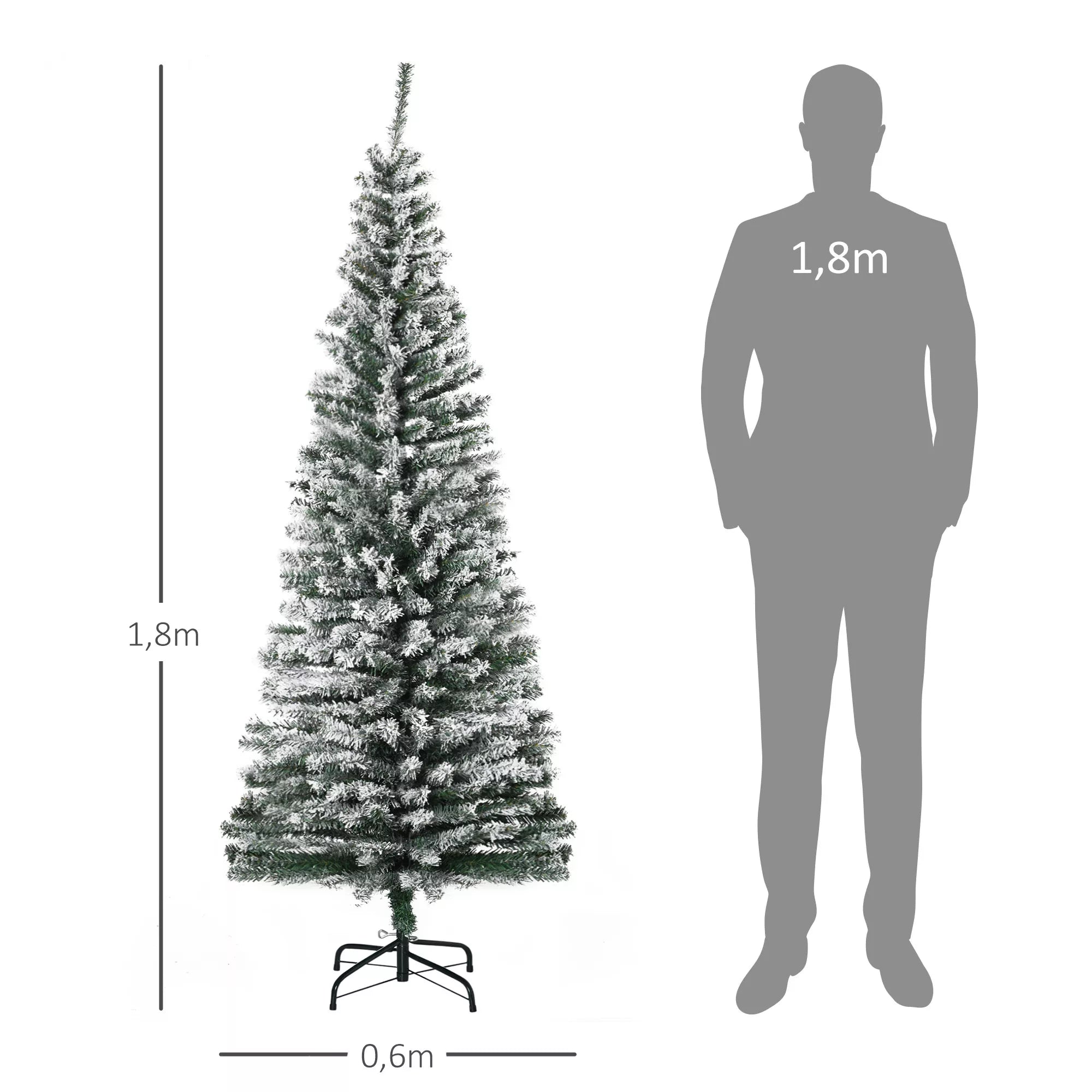 Dirbtinė eglutė su sniegu, plona, 180 cm, žalia