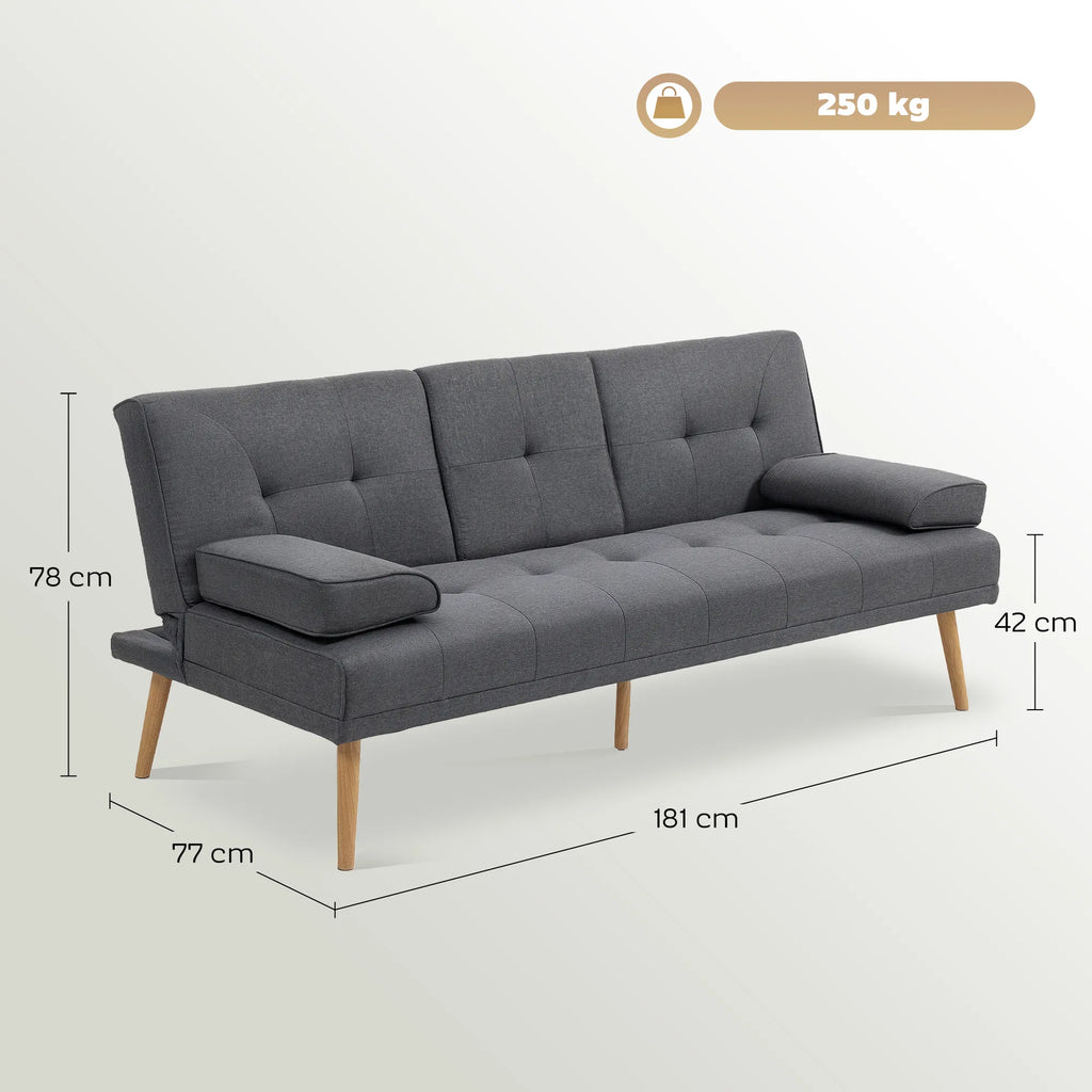 Skandinaviško dizaino trivietė sofa-lova, 2 pagalvėlės, pilka + natūrali spalva