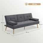 Sofos-lovos matmenų schema su ilgiu 181 cm ir keliamąja galia 250 kg