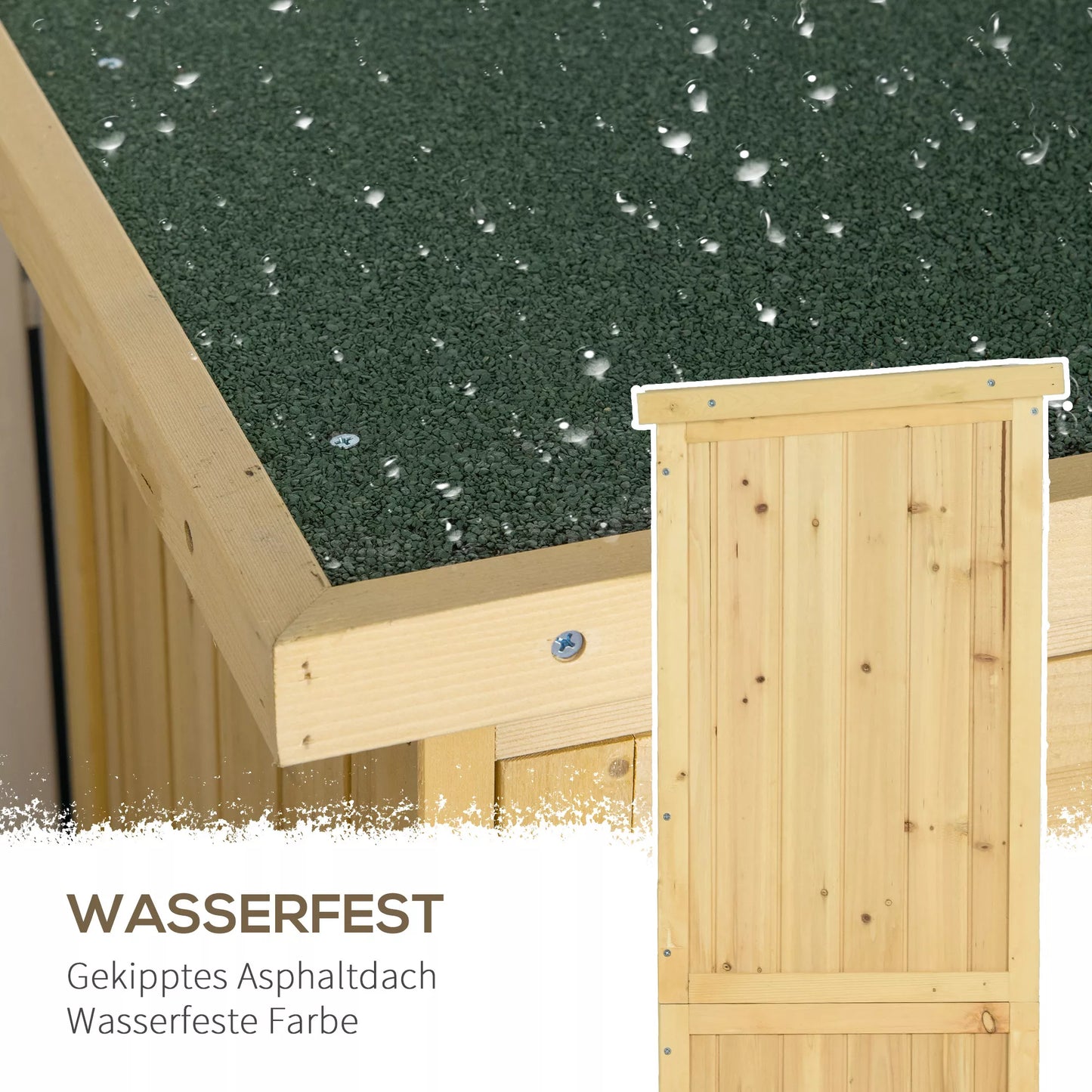 Medinė sodo spinta, įrankių namelis su asfalto stogu, lamelinėmis durimis, 4 skyriai, natūralaus medžio, 87 x 46,5 x 160 cm