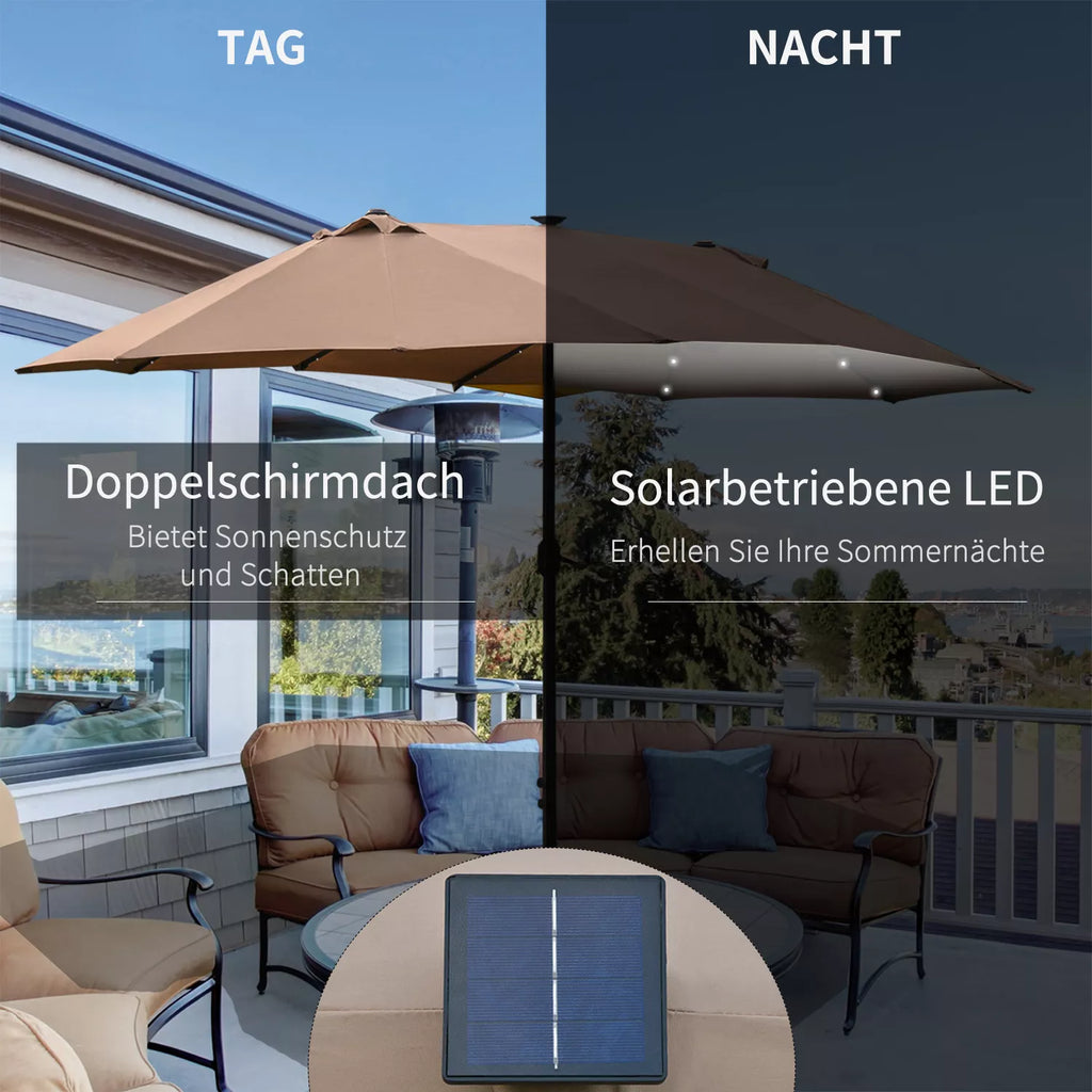 Schema su dvigubu stogu ir saulės energijos LED lemputėmis