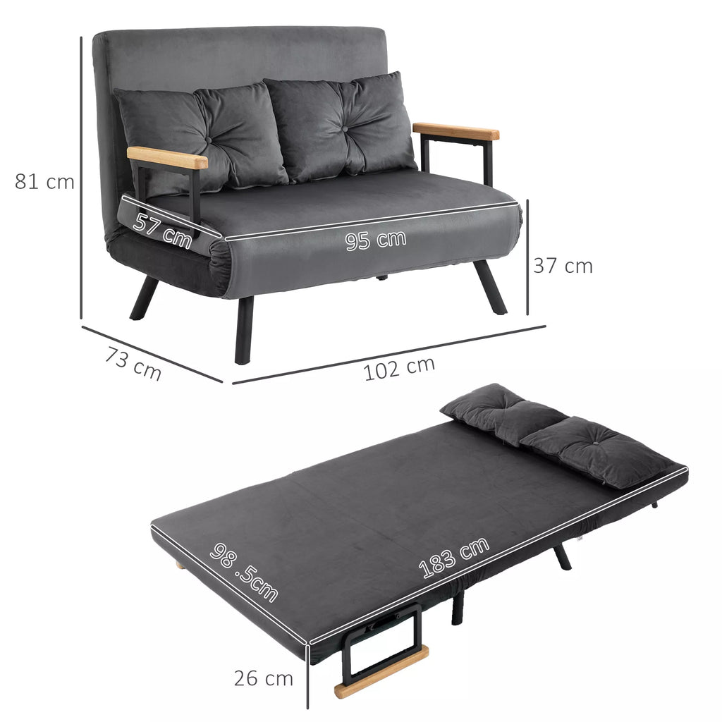 Miegamasis sofos 2-vietė sofa Velvet sofa, miegamoji funkcija, įskaitant 2 pagalvės, velvetinis išvaizda, natūralus + tamsiai pilkas + juodas