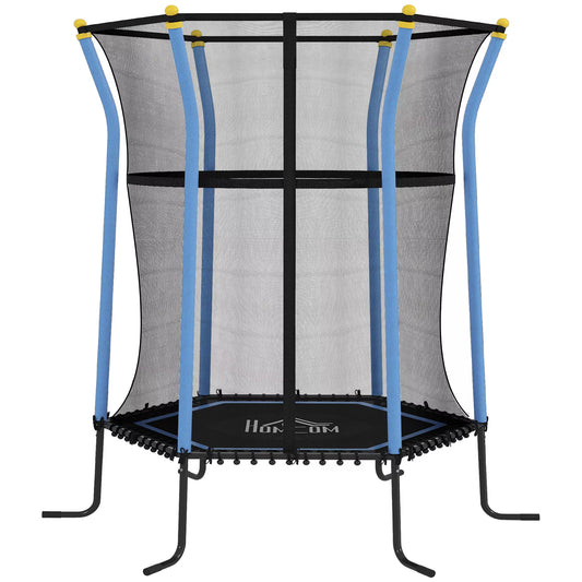 Trampolinas vaikams, Ø163,5 cm, su apsauginiu tinklu, paminkštintas, plieninis, atlaiko iki 50 kg, Juoda ir Mėlyna