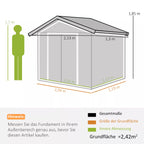 Schema su sandėliuko matmenimis: 2,13 × 1,3 m, aukštis 1,85 m