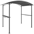 Grill paviljonas 2,4 x 1,5 m, ugniai atsparus sodo paviljonas su arkiniu stogu, šoninėmis lentynomis, kabliais, tamsiai pilkos spalvos