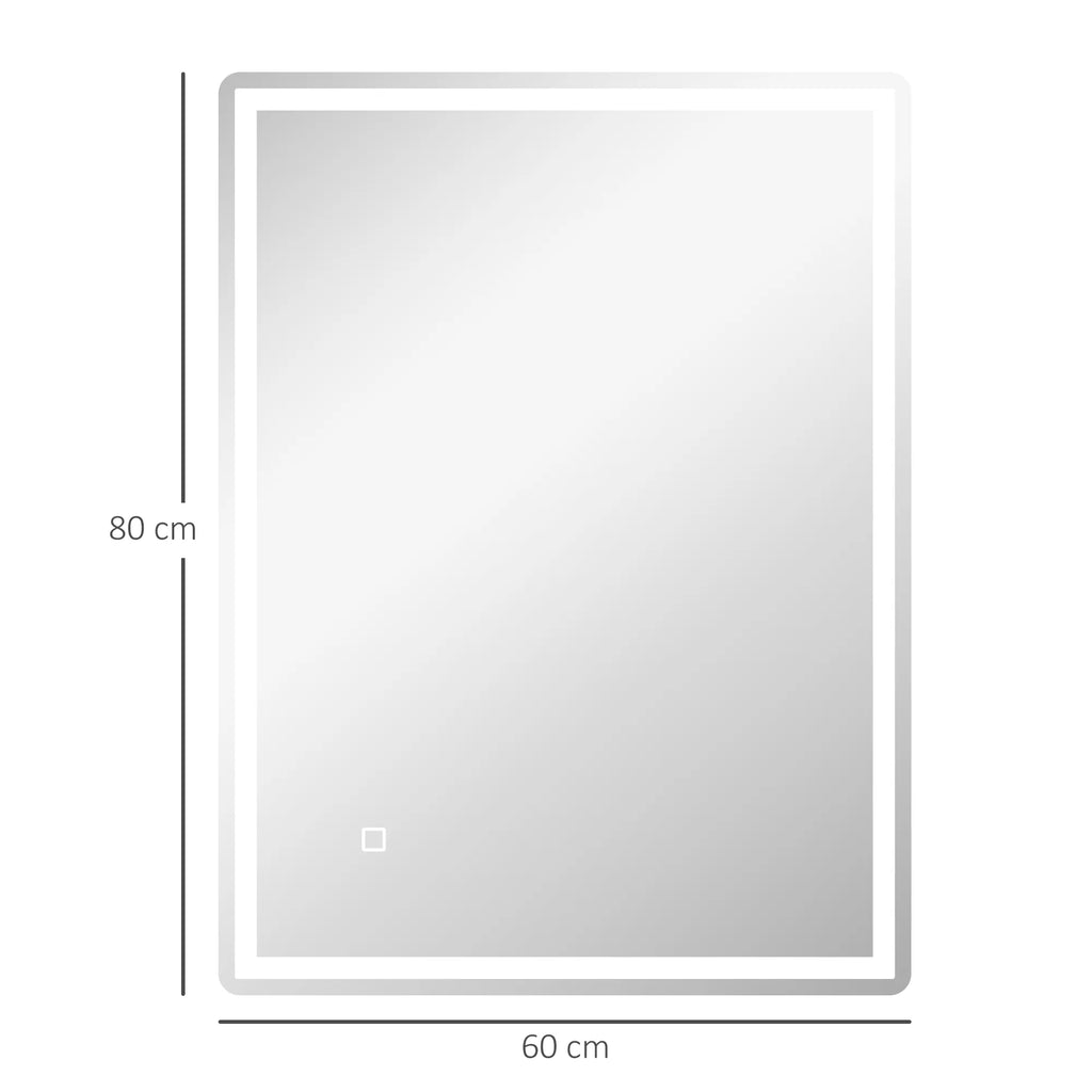 Vonios veidrodis su LED apšvietimu, lietimui jautrus, 60 x 80 cm, baltas/sidabrinis