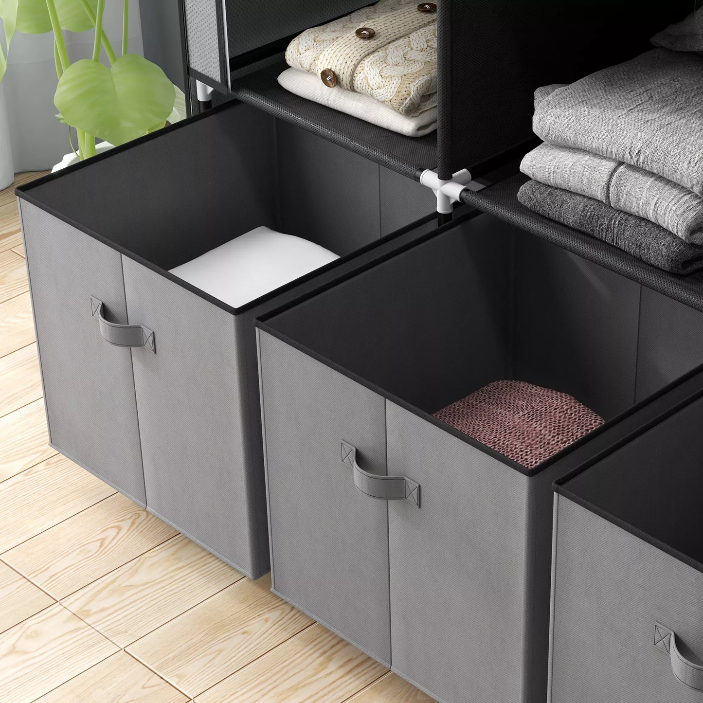 Audinių spinta iš neaustinio audinio, sulankstoma spinta, su 3 stalčiais, 125 cm x 43 cm x 162,5 cm, pilka