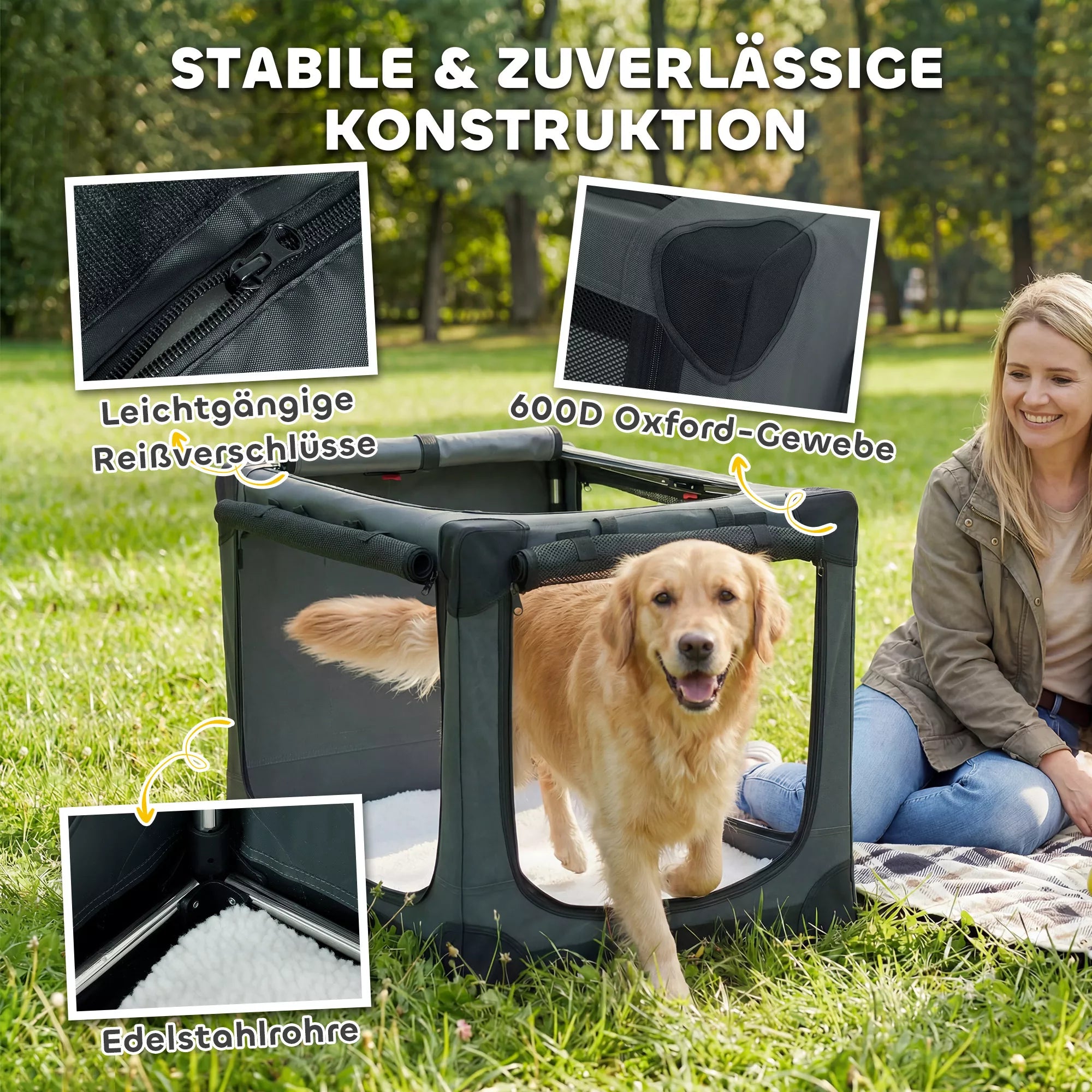 Sulankstoma šunų dėžė Šunų transportavimo dėžė su nuimamu, skalbiamu pagalvėle, pagaminta iš Oxford audinio, skirta šunims iki 30 kg, kariškos žalios spalvos.