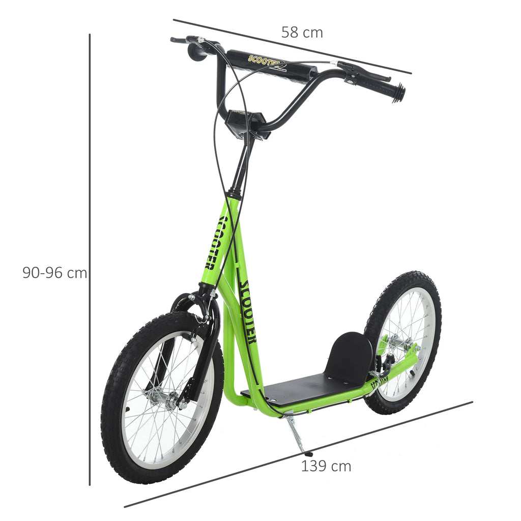 Vaikų paspirtukas Paspirtukas Miesto paspirtukas Kickscooter Paspirtukas Vaikų paspirtukas su pneumatinėmis padangomis ir rankiniu stabdžiu Paspirtukas Vaikams nuo 5 metų 16 colių Žalias 139 x 58 x 90-96 cm
