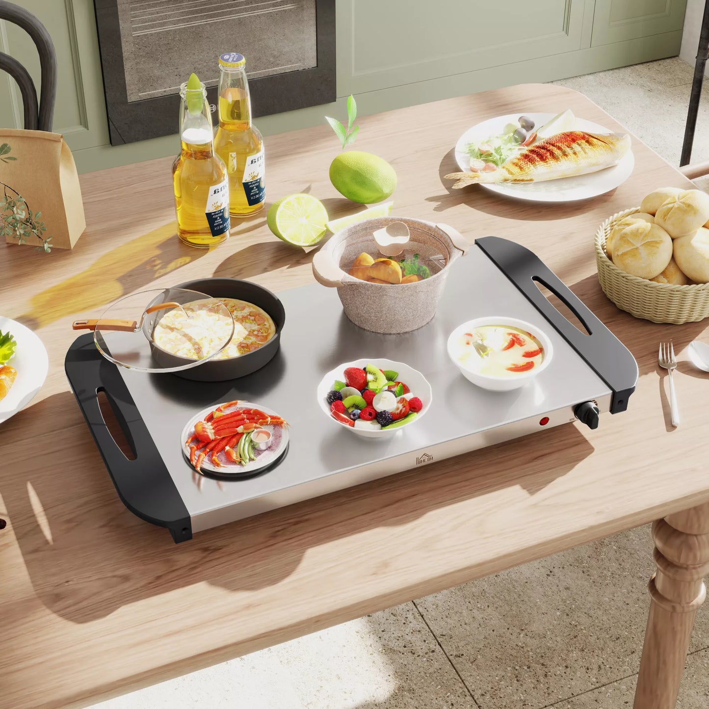 2-in-1 maisto šildytuvas 6,8 l šildymo plokštė 300 vatų nerūdijančio plieno maisto šildytuvas sidabrinis