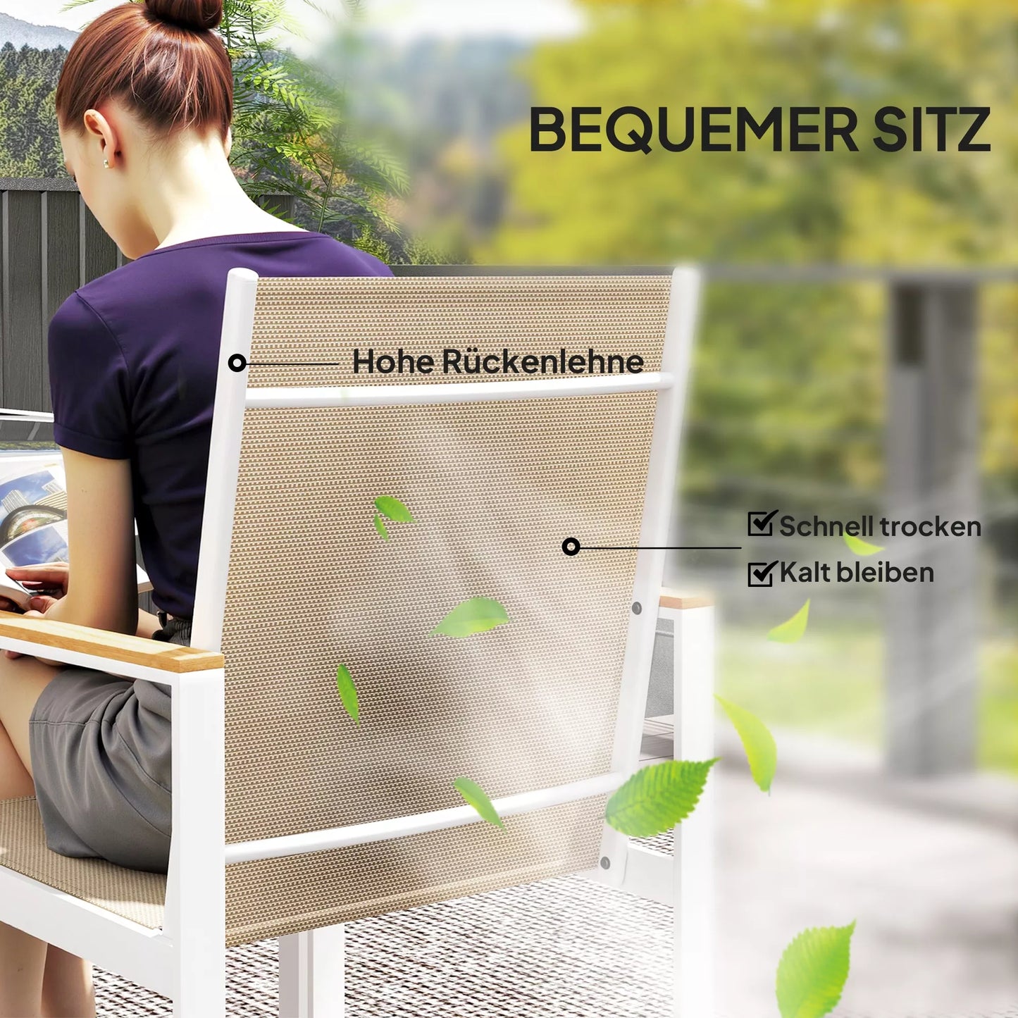 5 dalių valgomojo komplektas, lauko stalas iš grūdinto stiklo, 4 kėdės, atsparios oro sąlygoms, plieninis rėmas, terasos baldai, įvairių spalvų